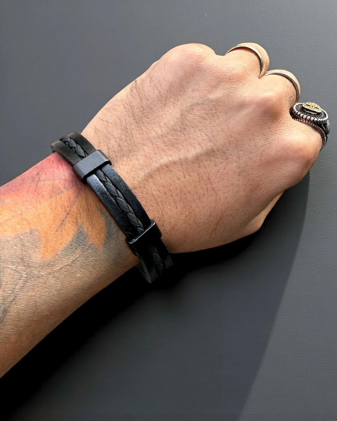 Nightline Duo | Çift Şerit Örgü Siyah Erkek Bileklik