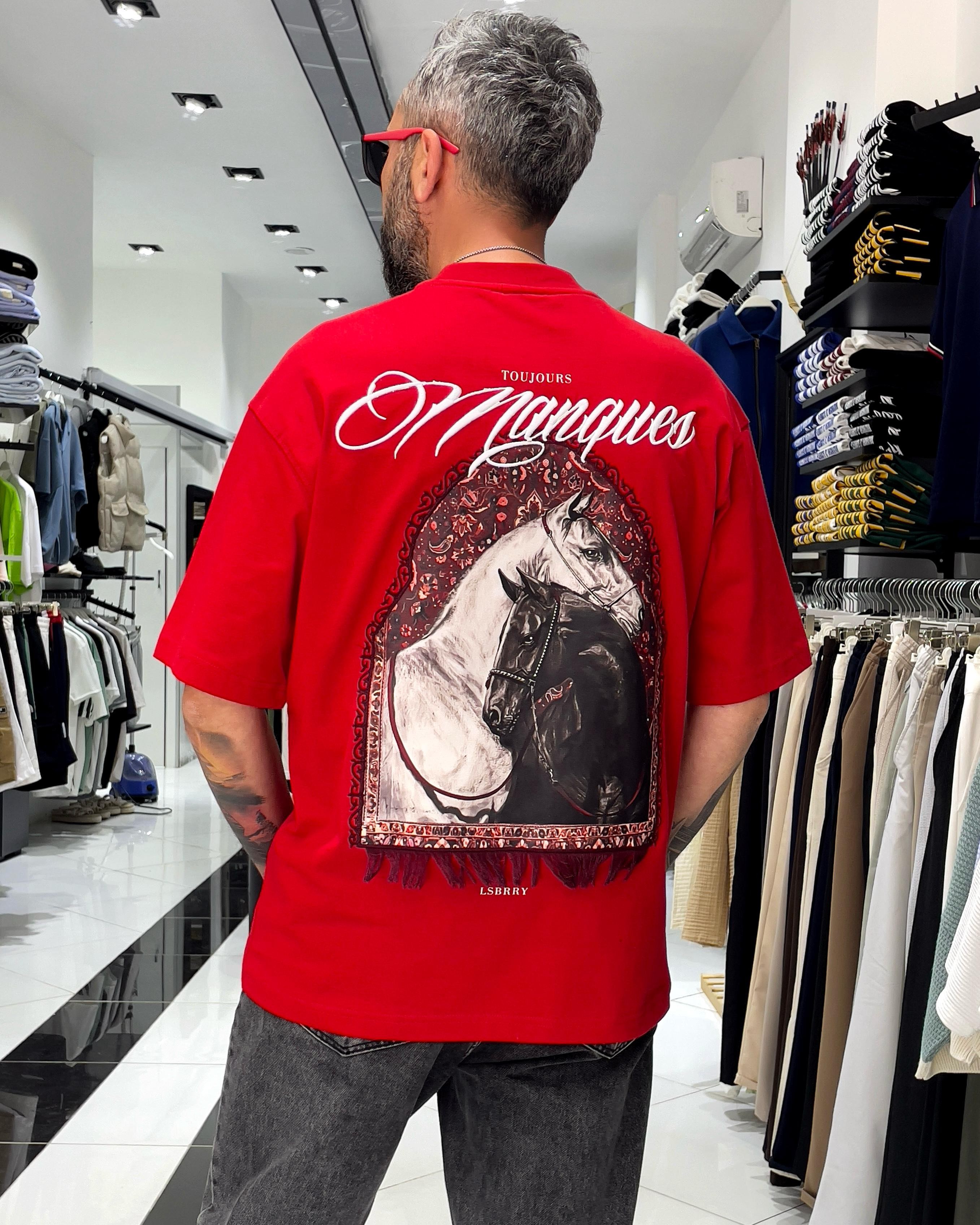 Manques Nakışlı At Figürlü Oversize Erkek T-shirt