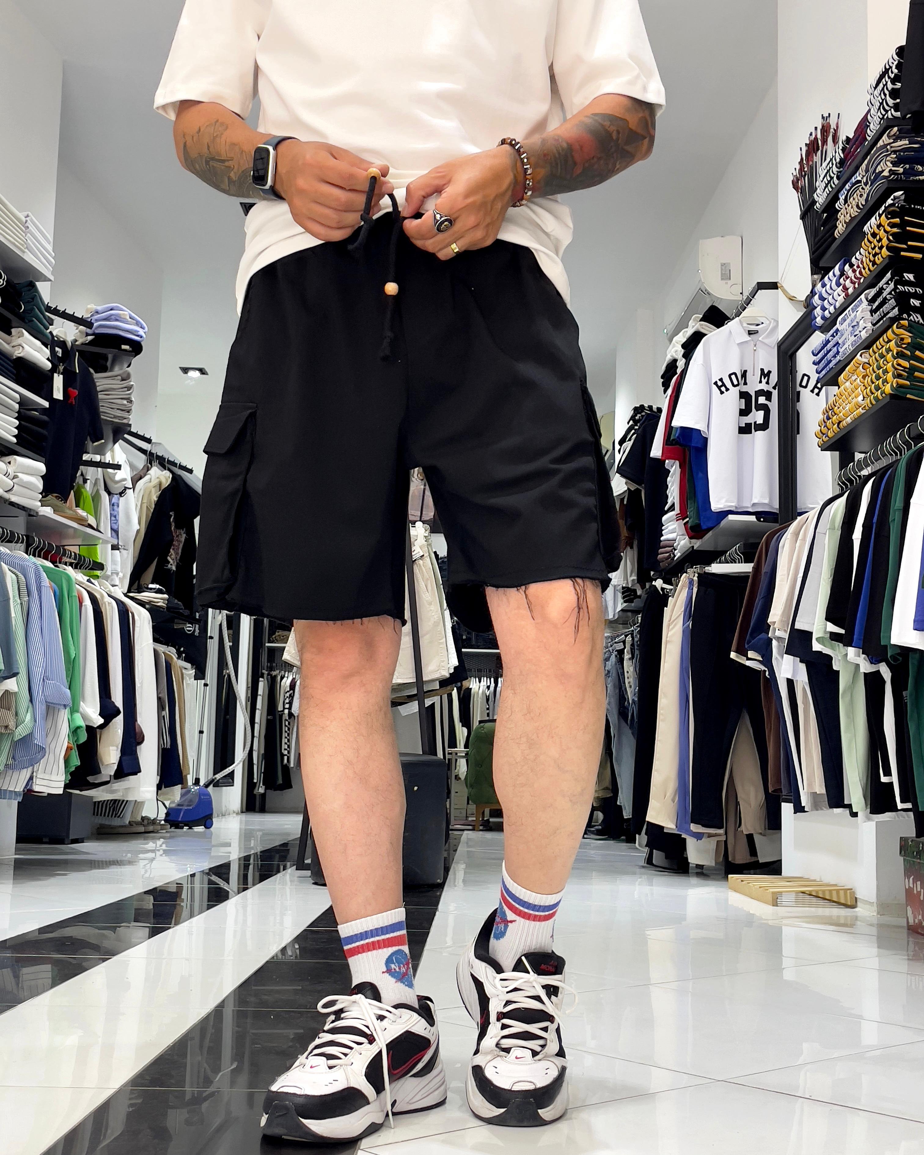 Baggy Fit Organik Denim Erkek Kargo Şort – Higo Man - siyah