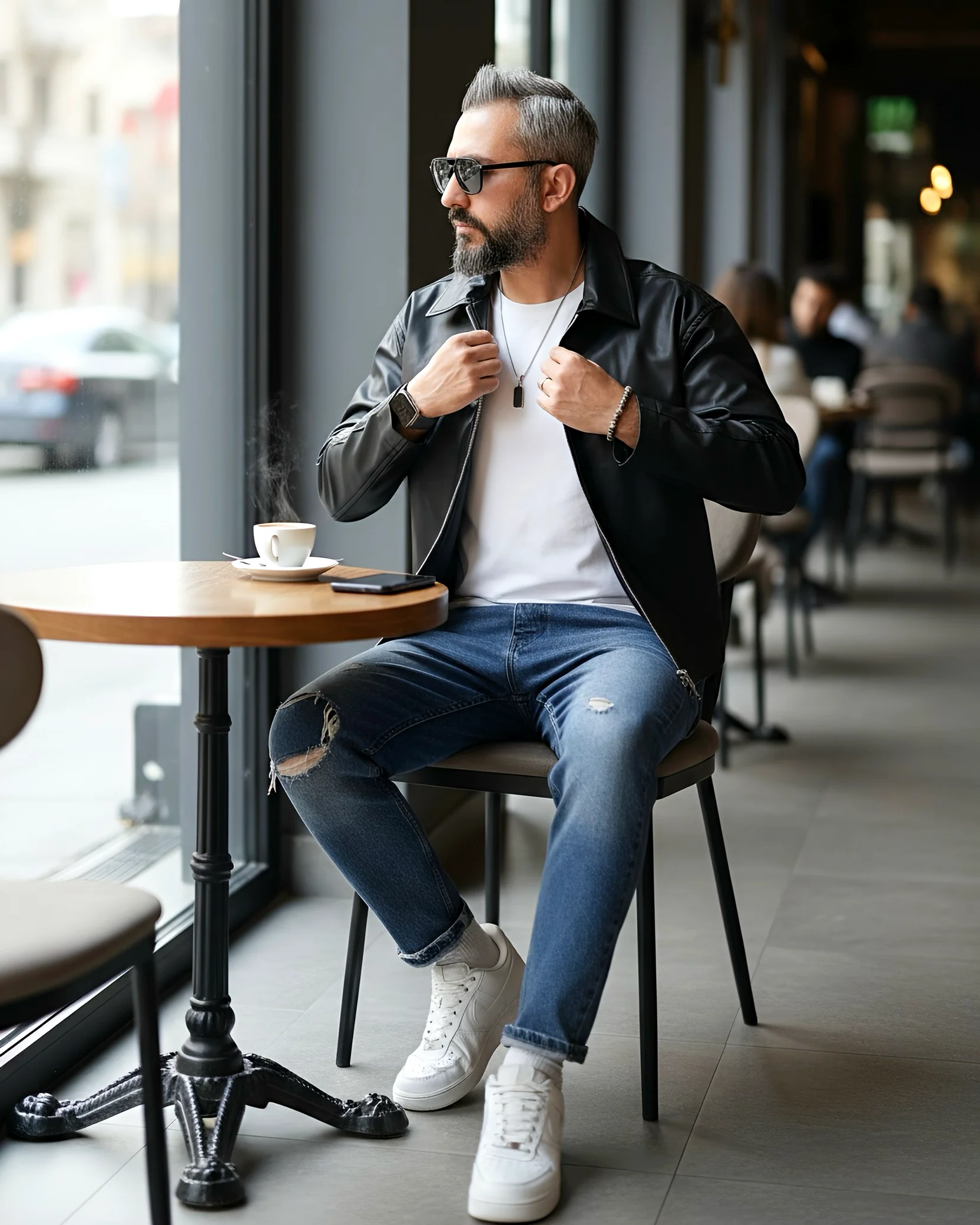 Faux Leather Boxy Fit Men's Jacket - Black