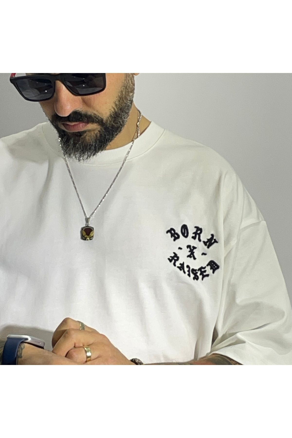 Born x Raised Nakış Erkek Gramajlı Oversize Tişört