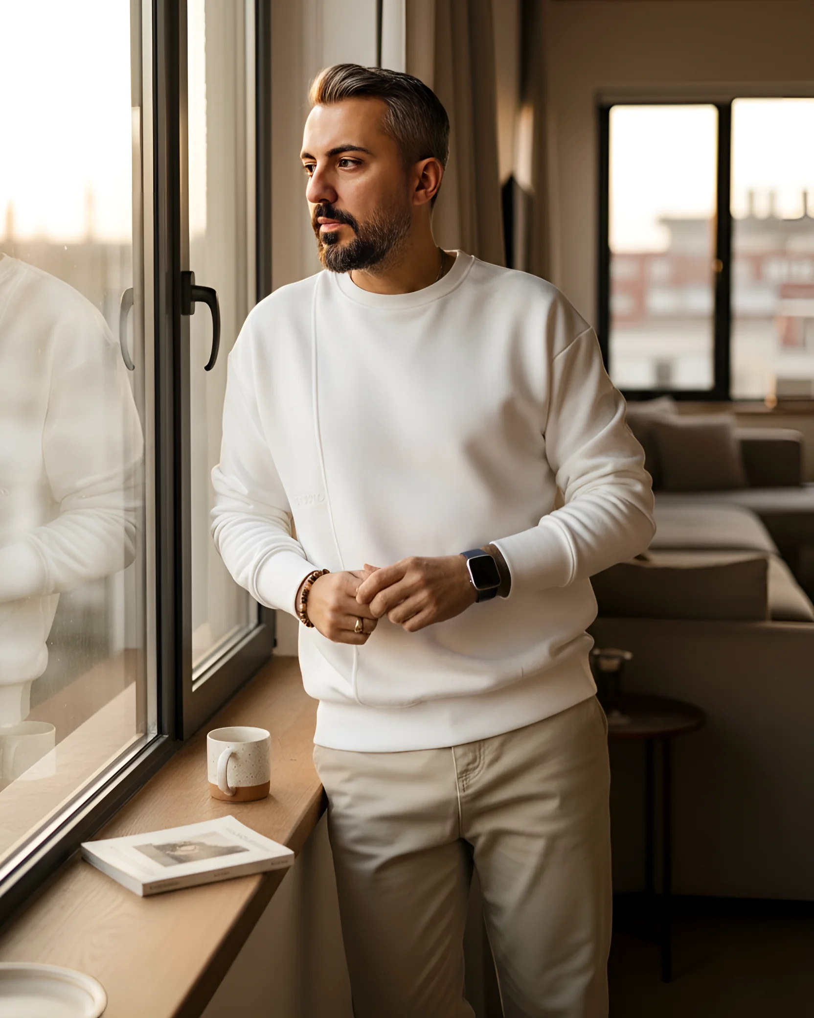 Pamuklu Basic Oversize Erkek Sweatshirt - ekru