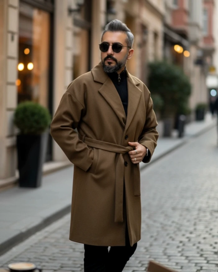 Oversize Erkek Kaşe Kaban - kahverengi