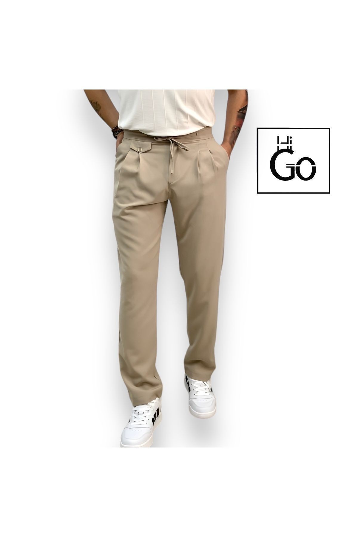 Relaxed Fit Men's Pleated Jogger Pants - Cream