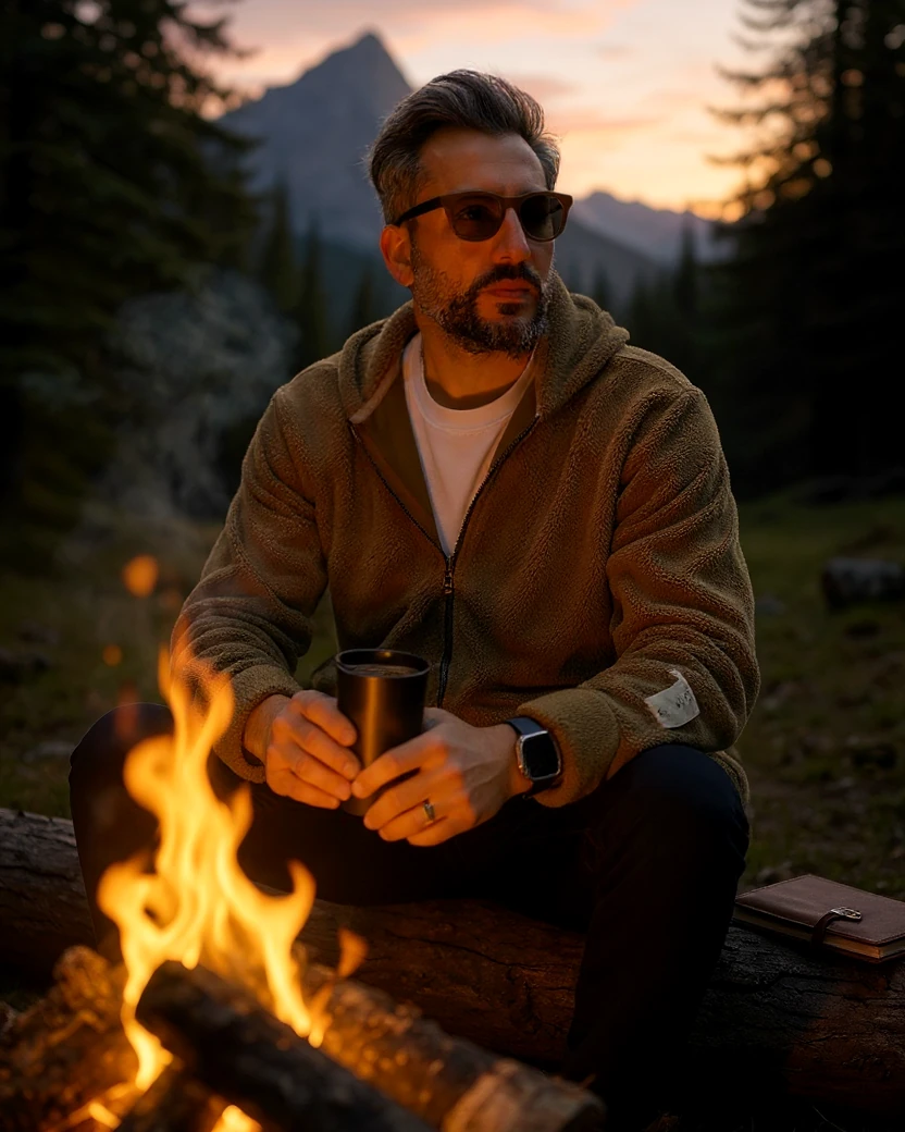 Zippered Men's Polar Fleece Oversize Cardigan - Brown