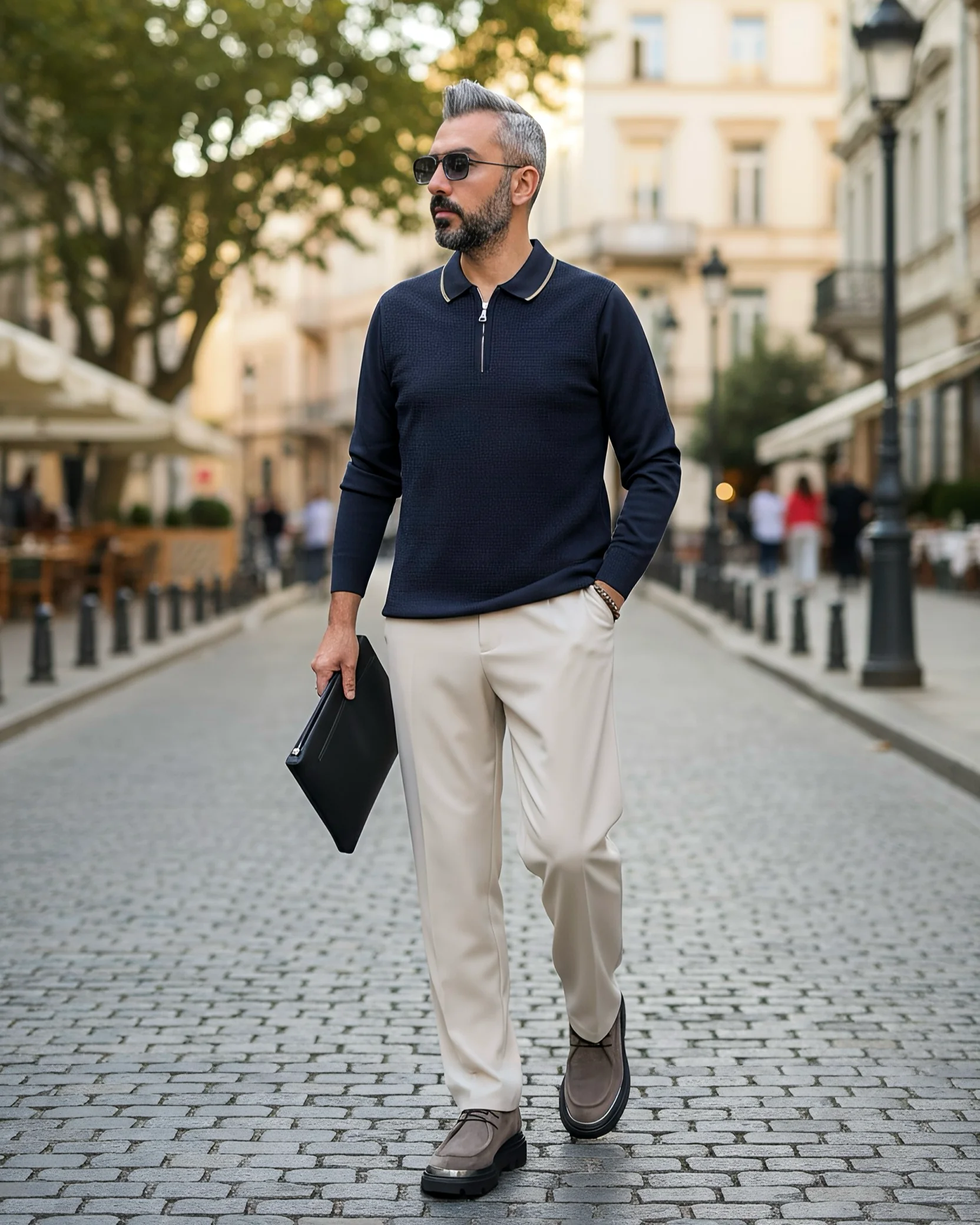 Old Money Erkek Yarım Fermuarlı Triko Kazak - lacivert