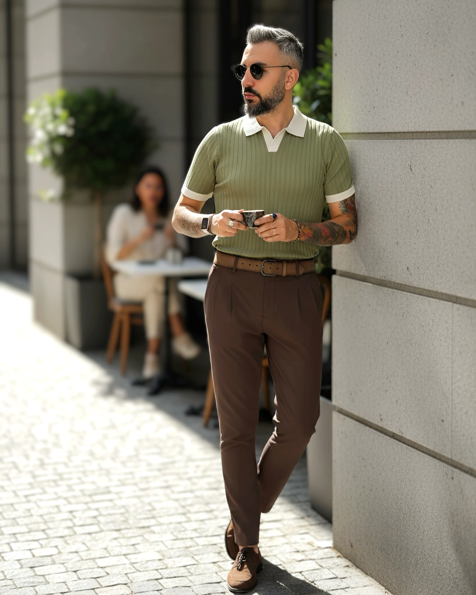 Yaka Detaylı Erkek Triko Polo Yaka T-Shirt - yeşil