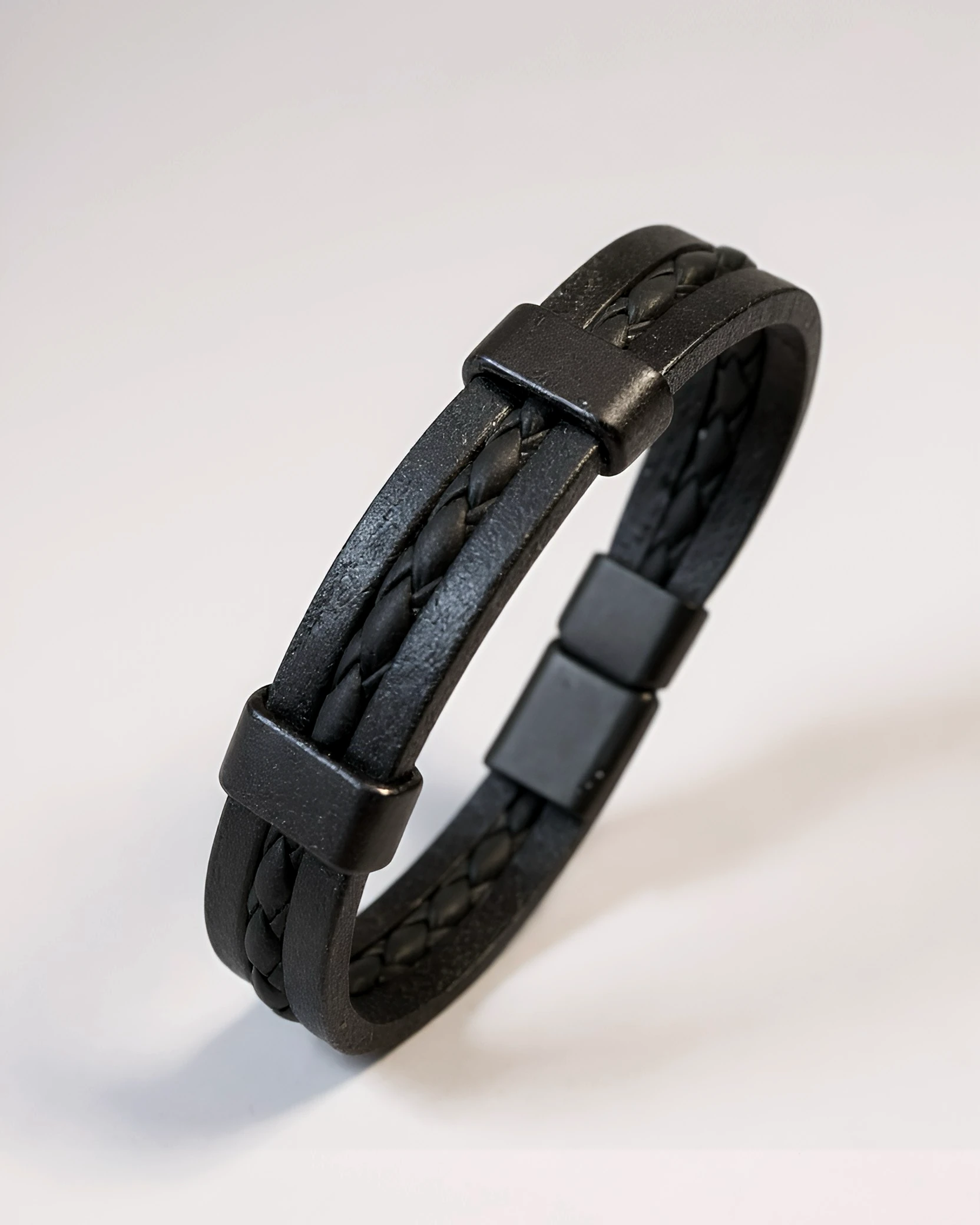Nightline Duo | Çift Şerit Örgü Siyah Erkek Bileklik