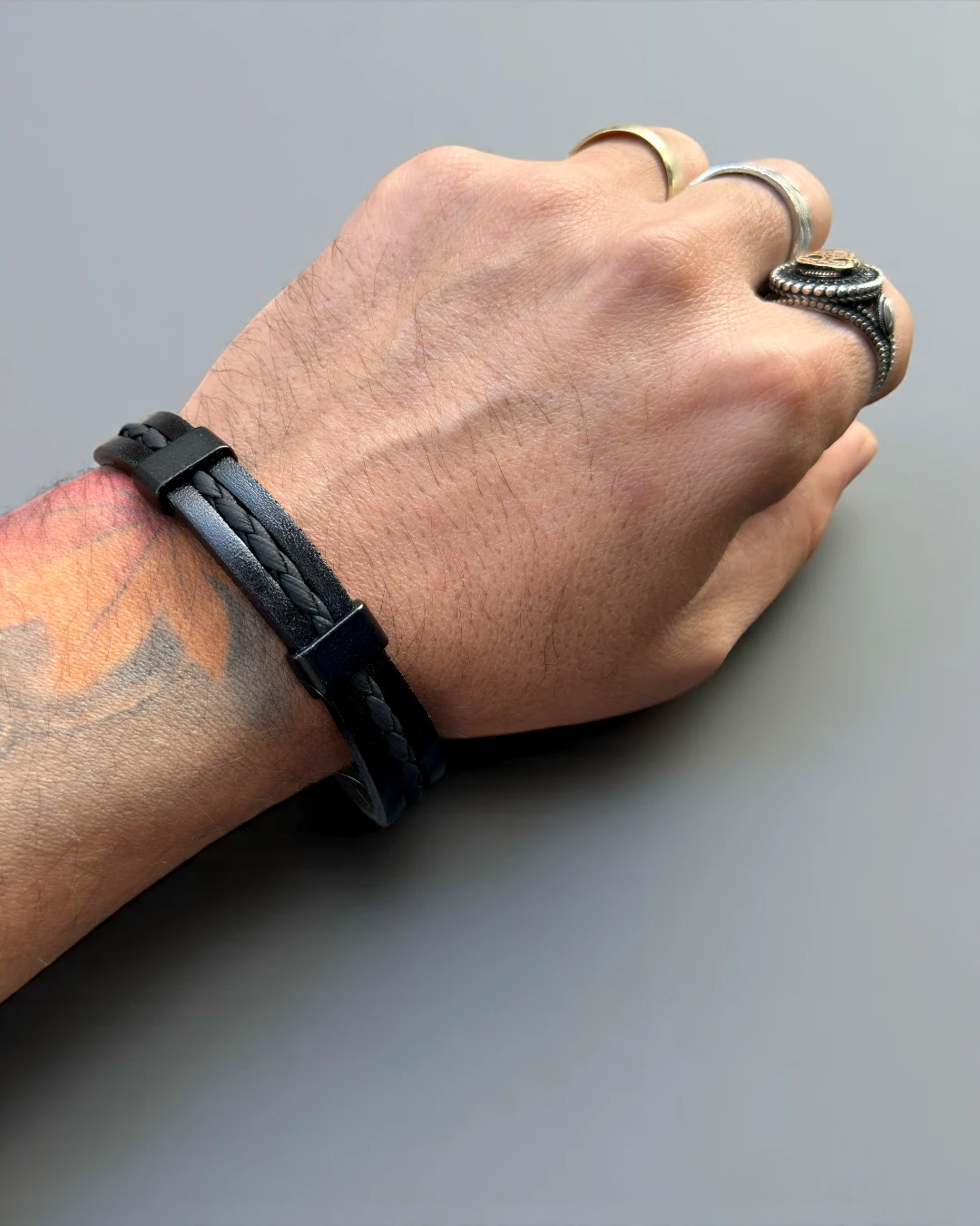 Nightline Duo | Çift Şerit Örgü Siyah Erkek Bileklik