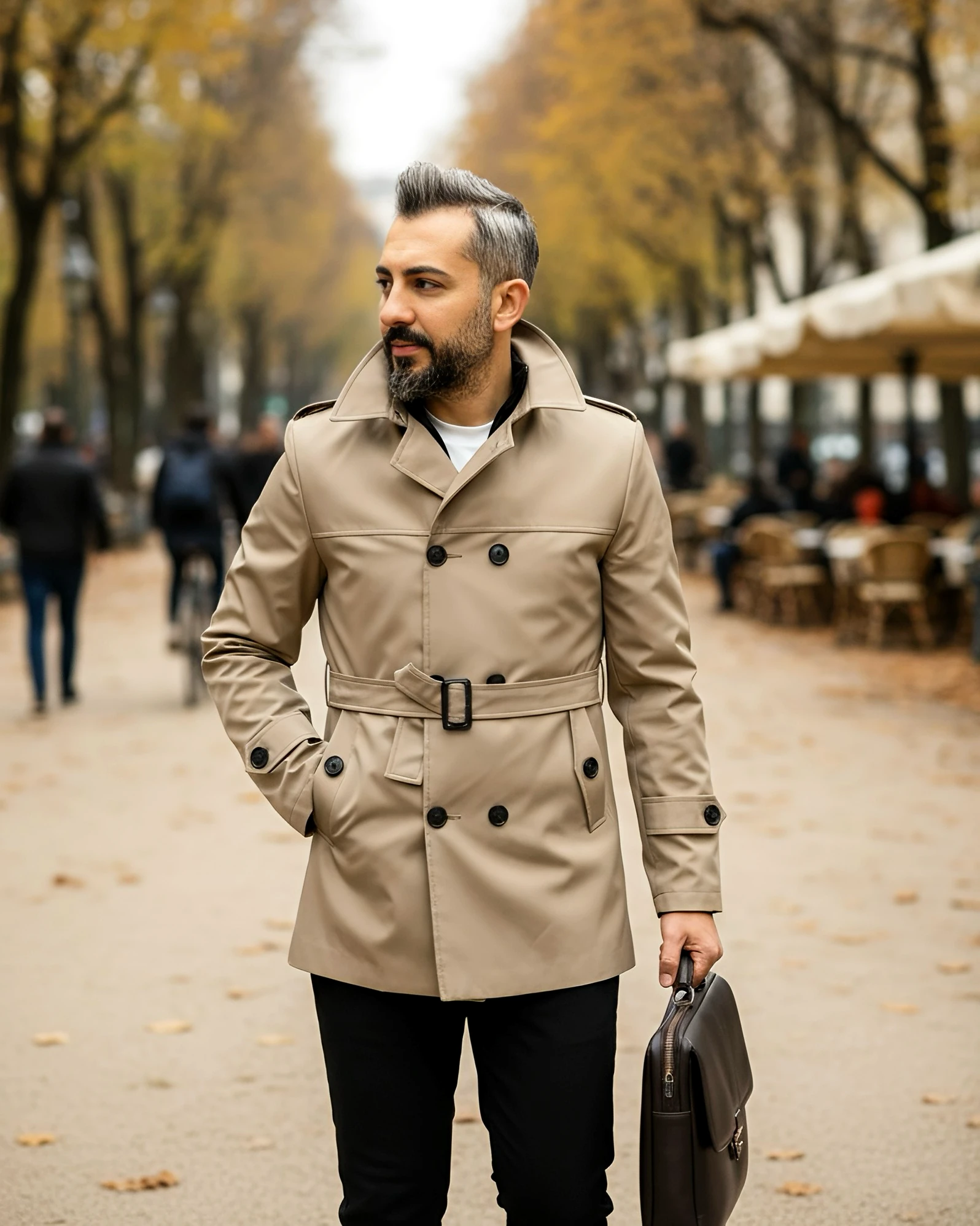 Kısa Mevsimlik Su Geçirmez Erkek Trençkot – Apolet Detaylı - bej