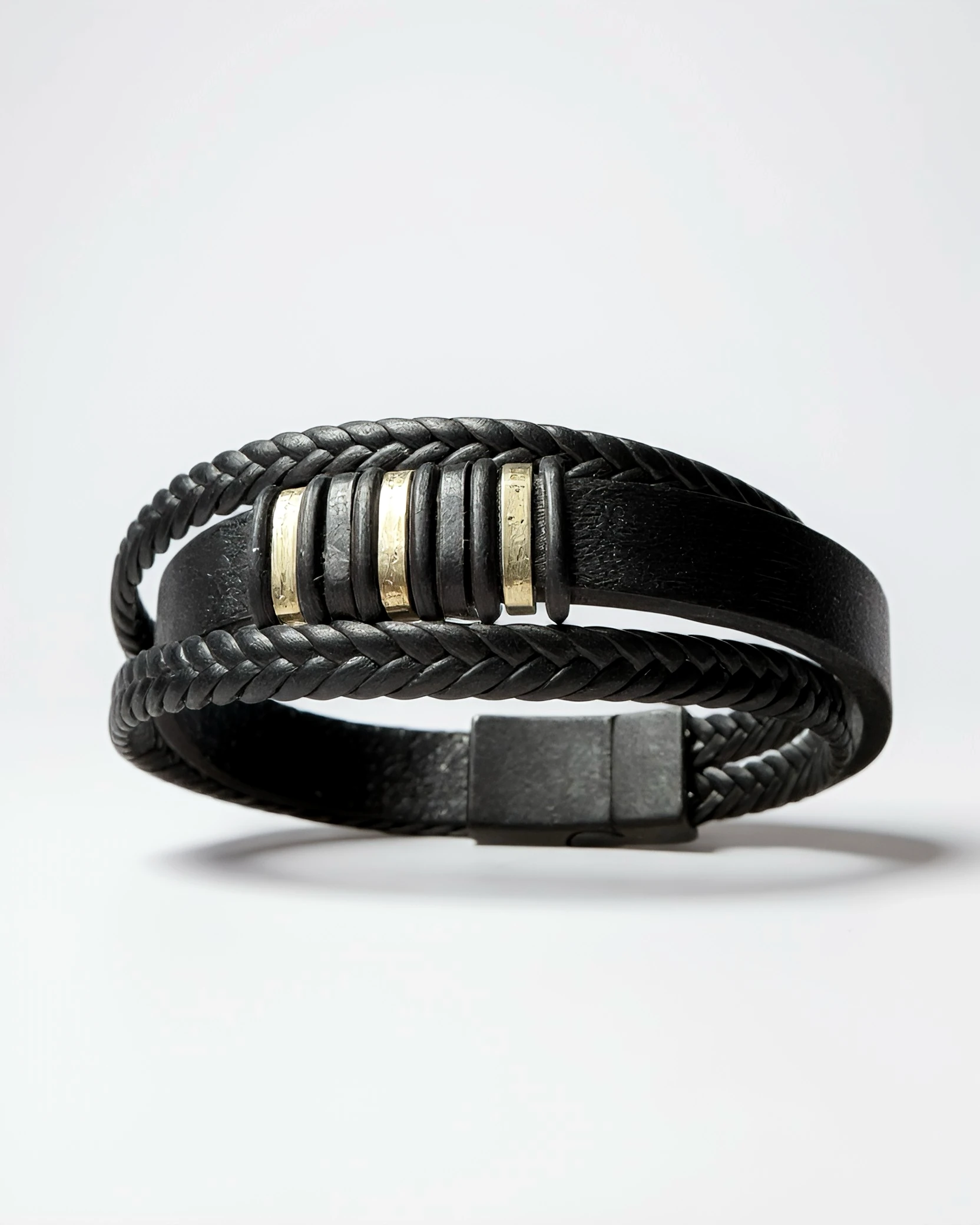 Urban Rings | Siyah Örgü Detaylı Erkek Bileklik