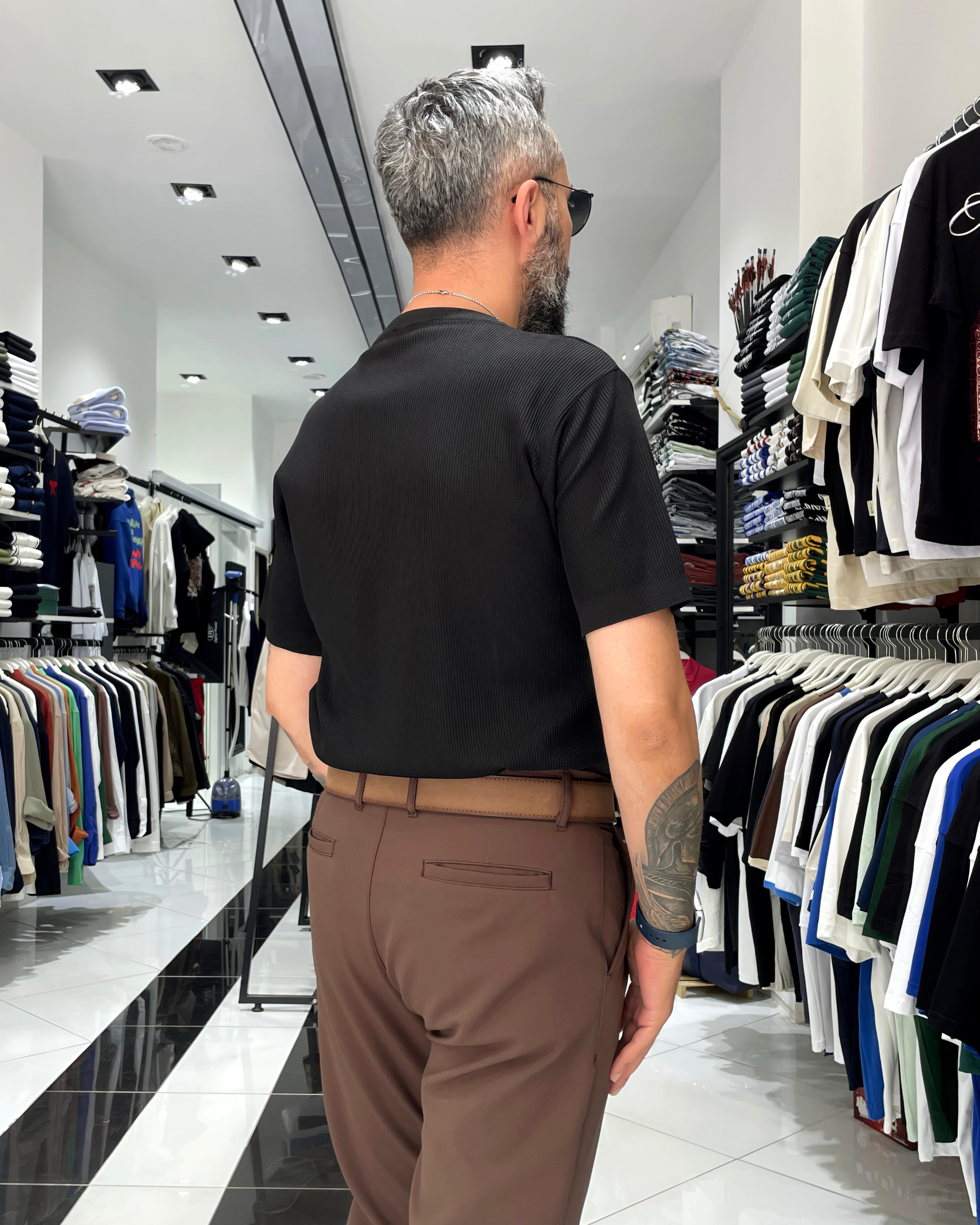 Old Money Erkek Triko T-Shirt - siyah