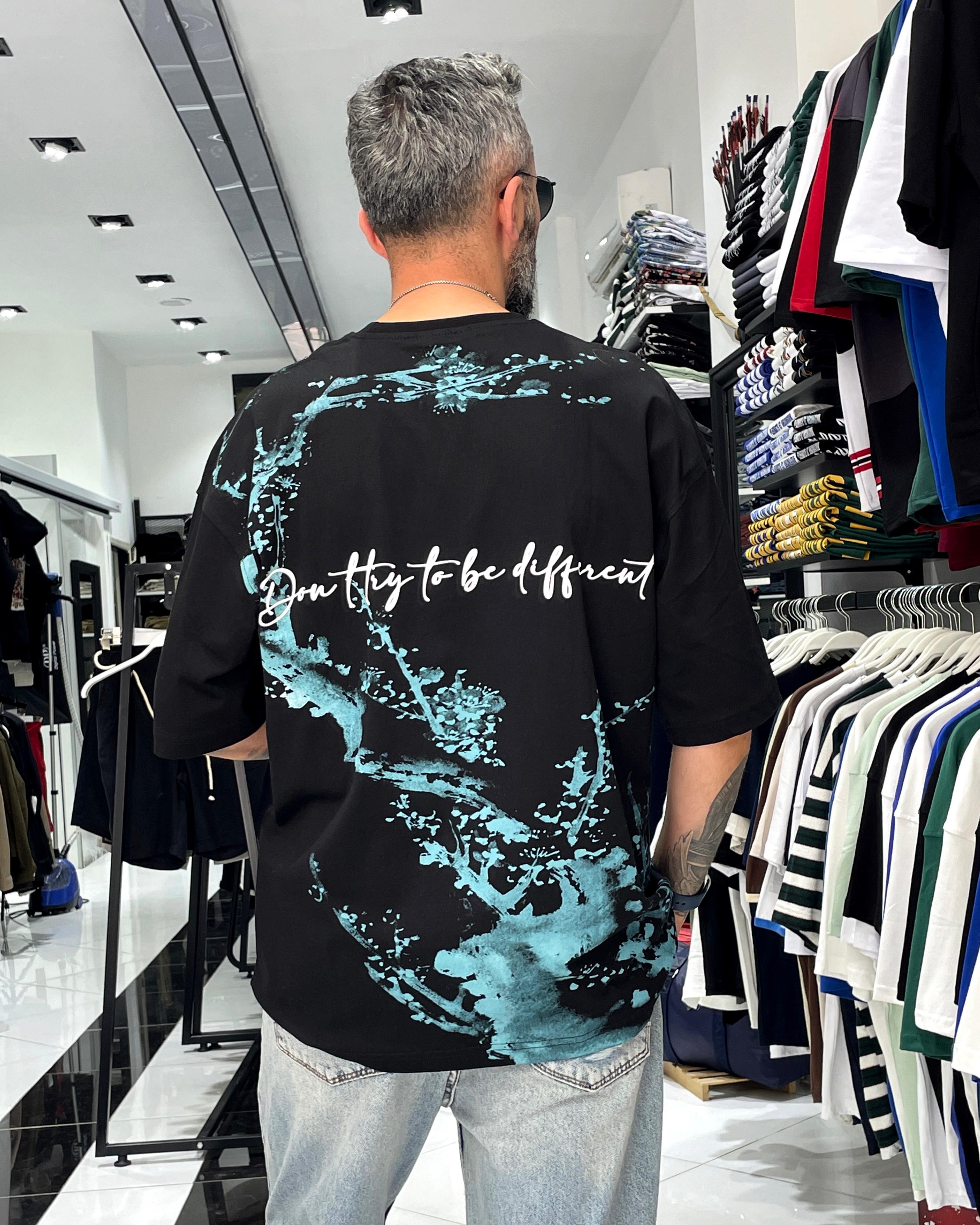 Boya Efektli Erkek Oversize T-Shirt