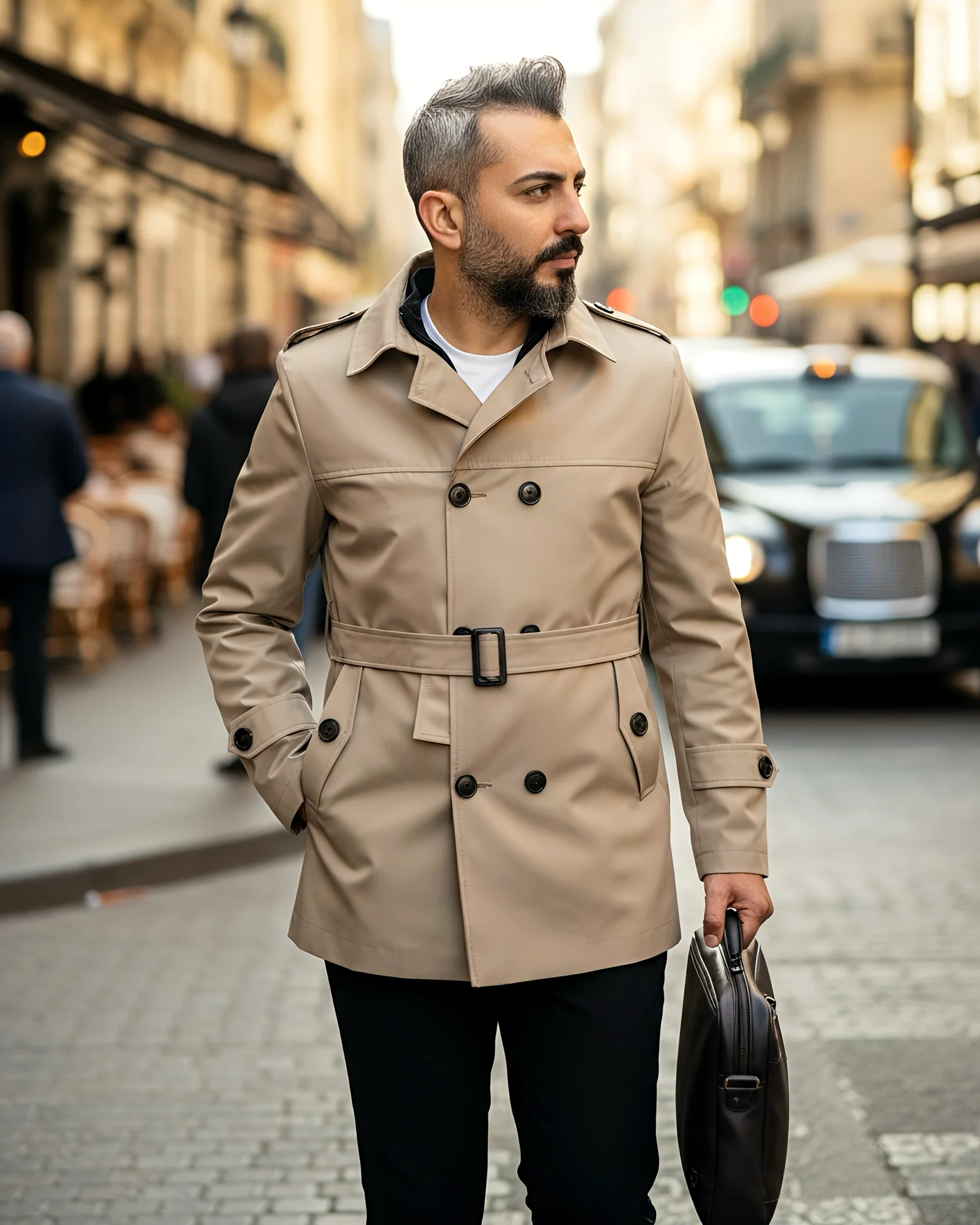 Kısa Mevsimlik Su Geçirmez Erkek Trençkot – Apolet Detaylı