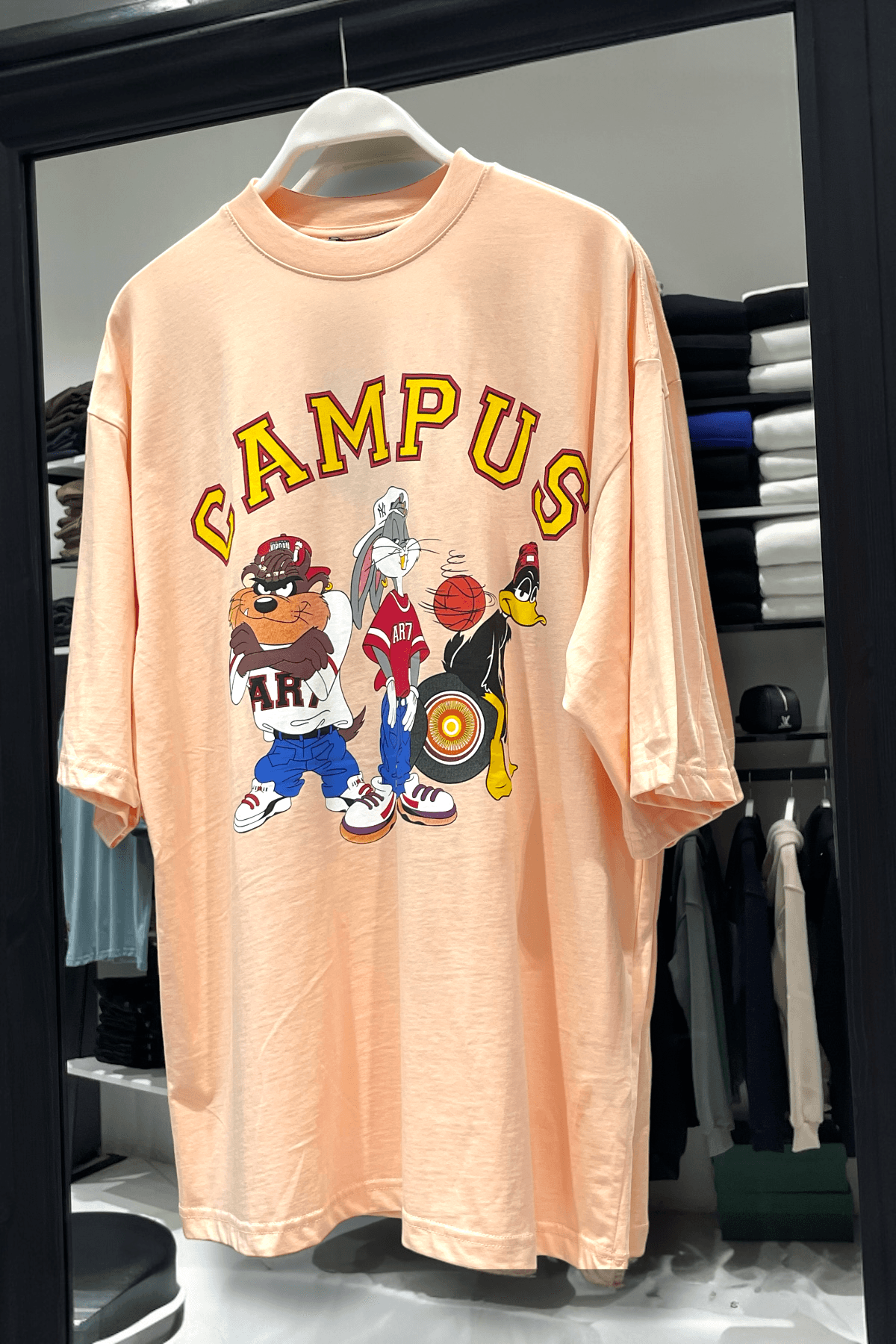 Kampüs Baskılı Oversize %100 Pamuk Erkek T-Shirt – Higo Man - somon