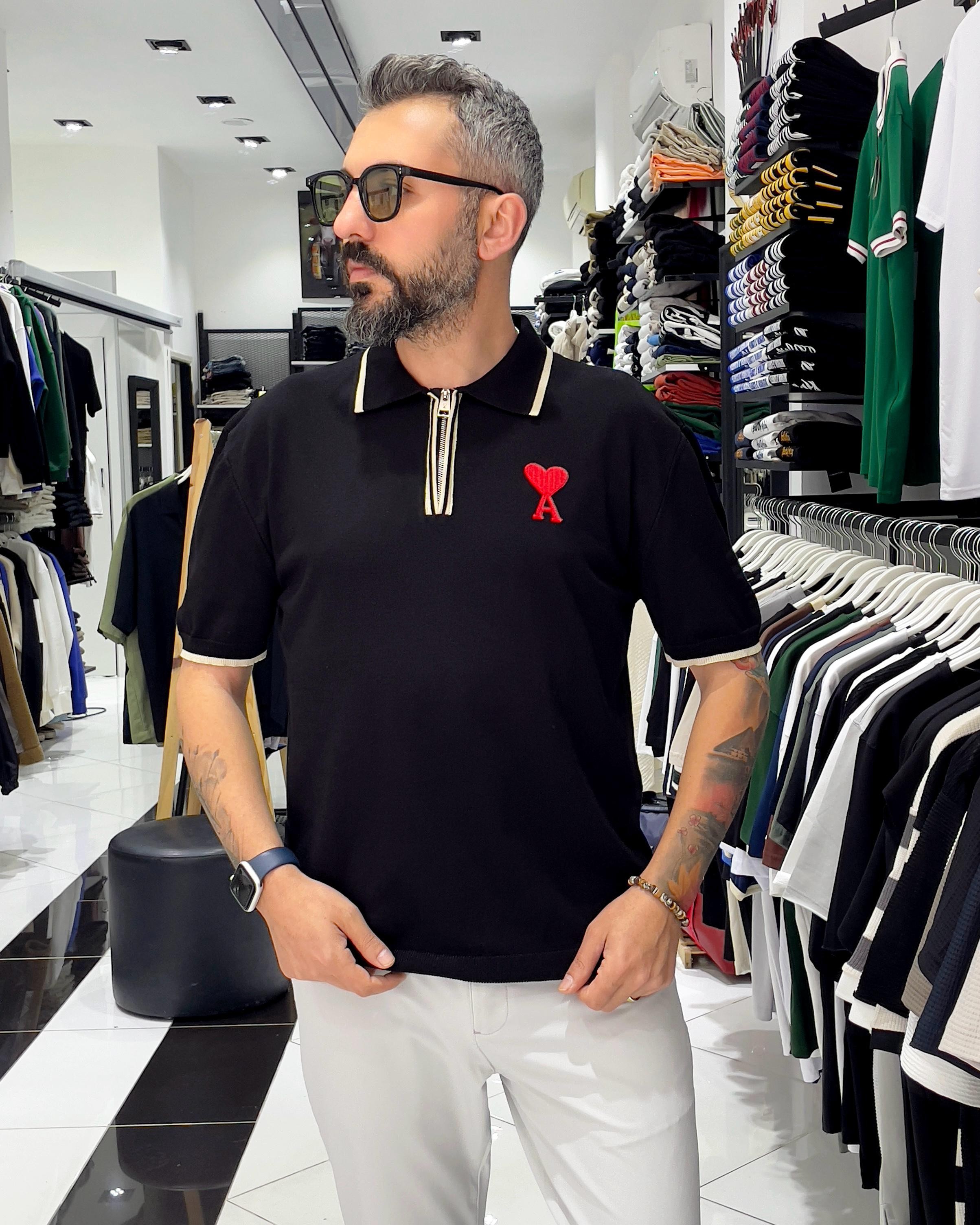 Yarım Fermuarlı Triko Polo Yaka T-Shirt