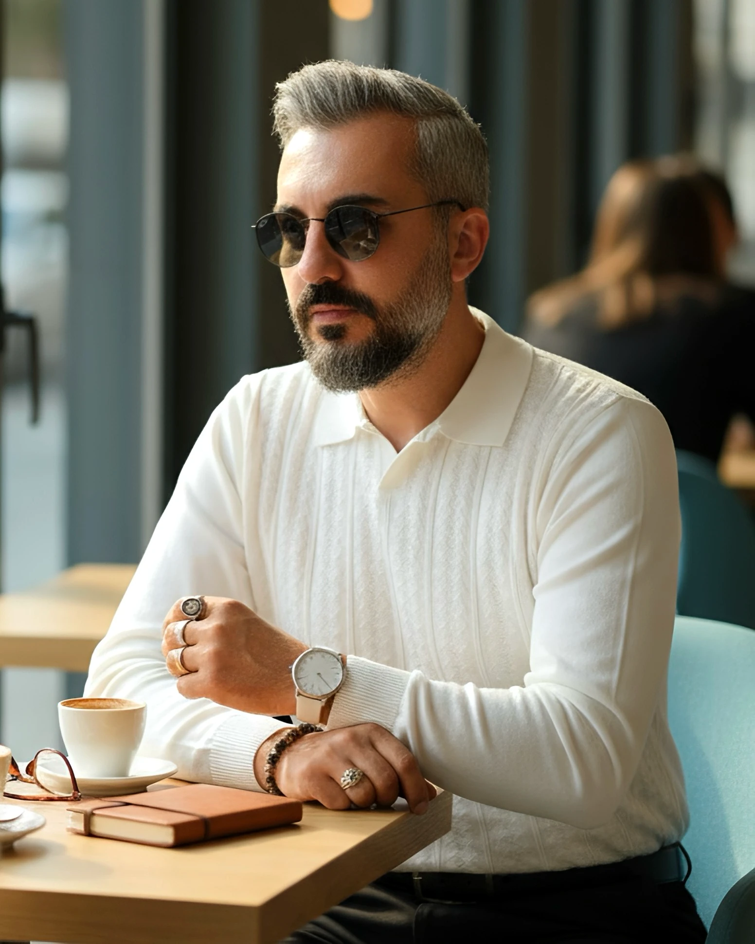 Elegance Erkek Old Money Uzun Kollu Triko Polo Yaka Kazak  - beyaz