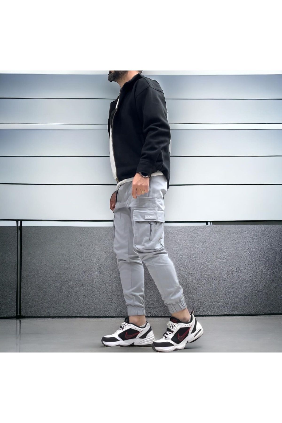 Kargo Cepli Denim Jogger - gri