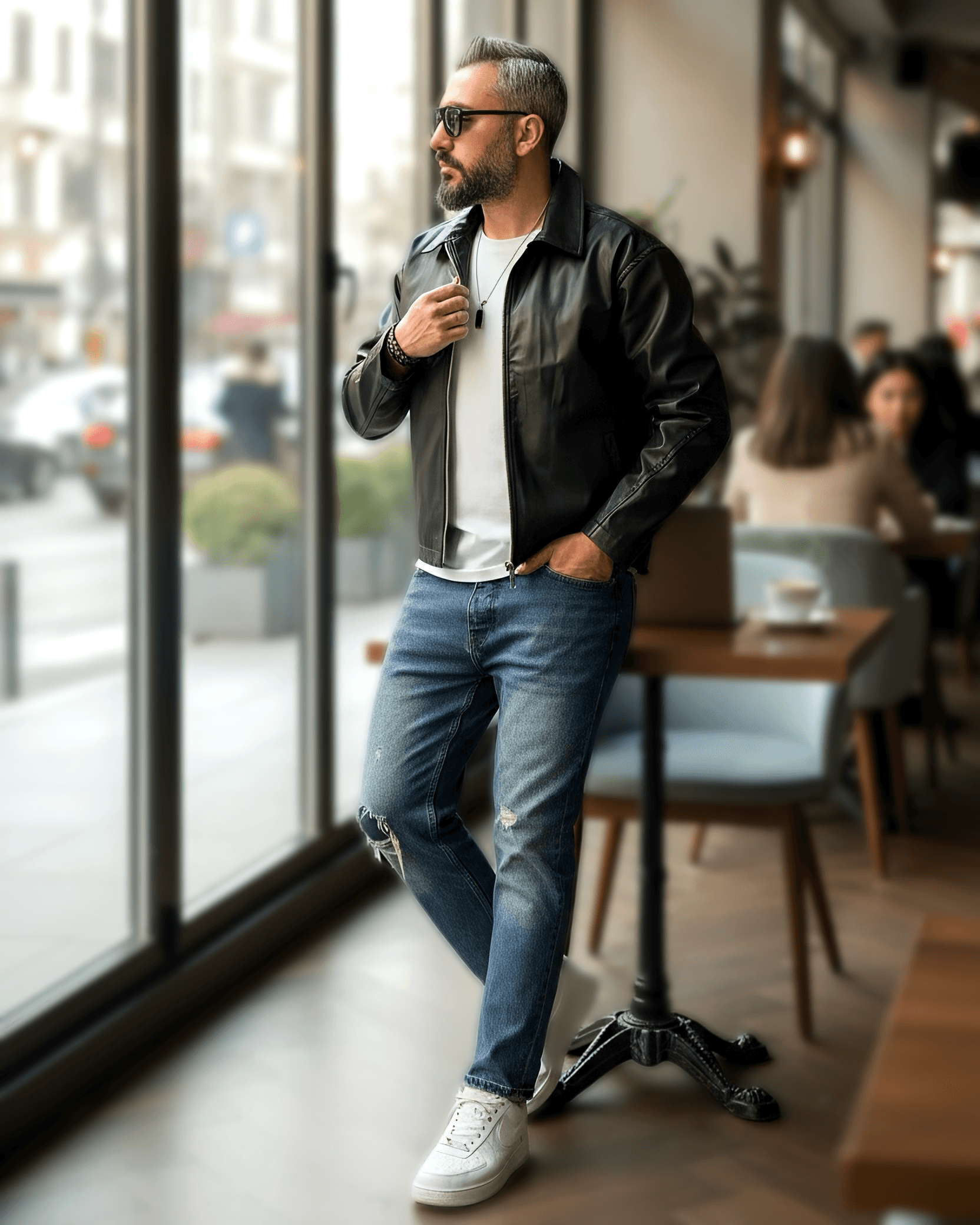 Faux Leather Boxy Fit Men's Jacket - Black