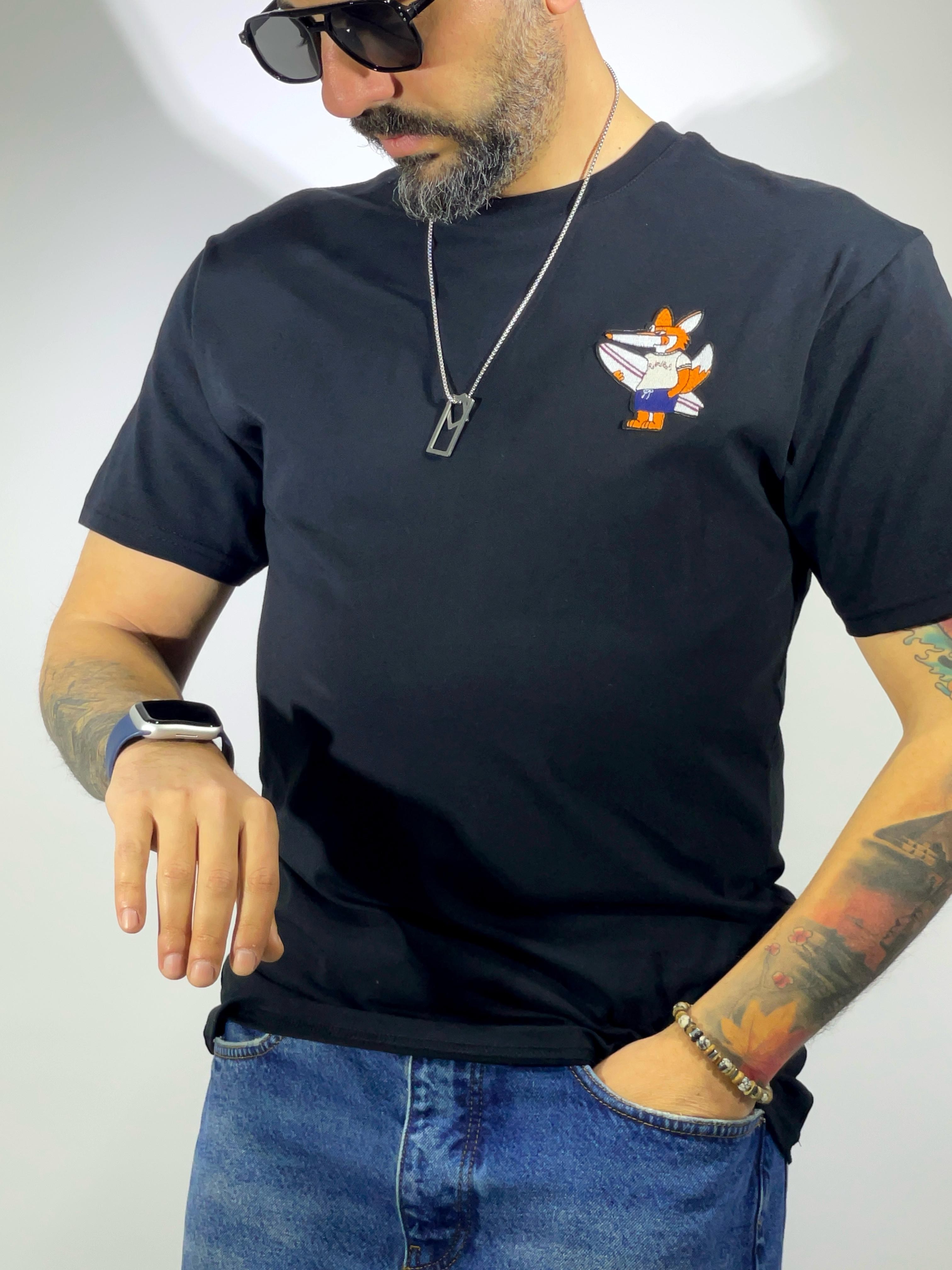 Tilki Figürlü Slim Fit Erkek Tişört | Higo Man