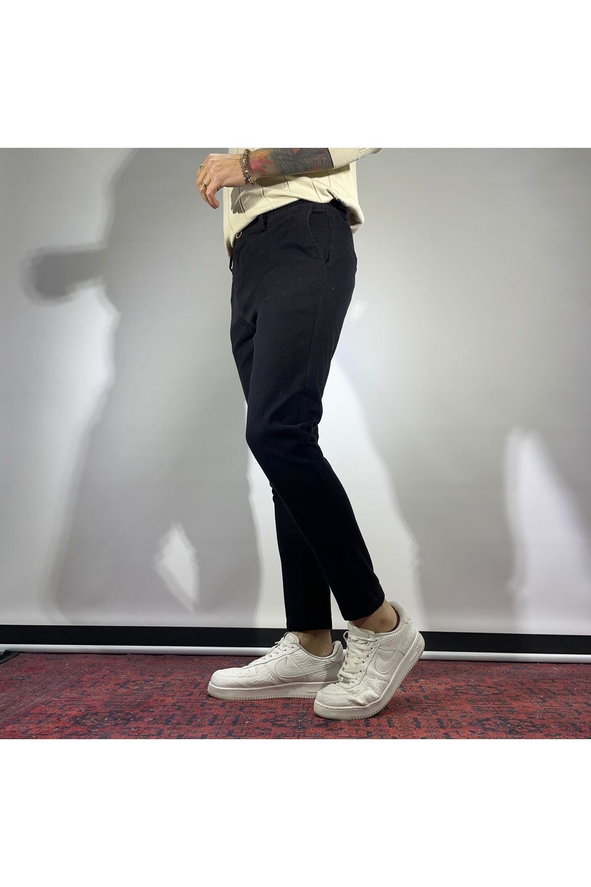 Slim Fit Beli Lastikli Gabardin Erkek  Pantolon