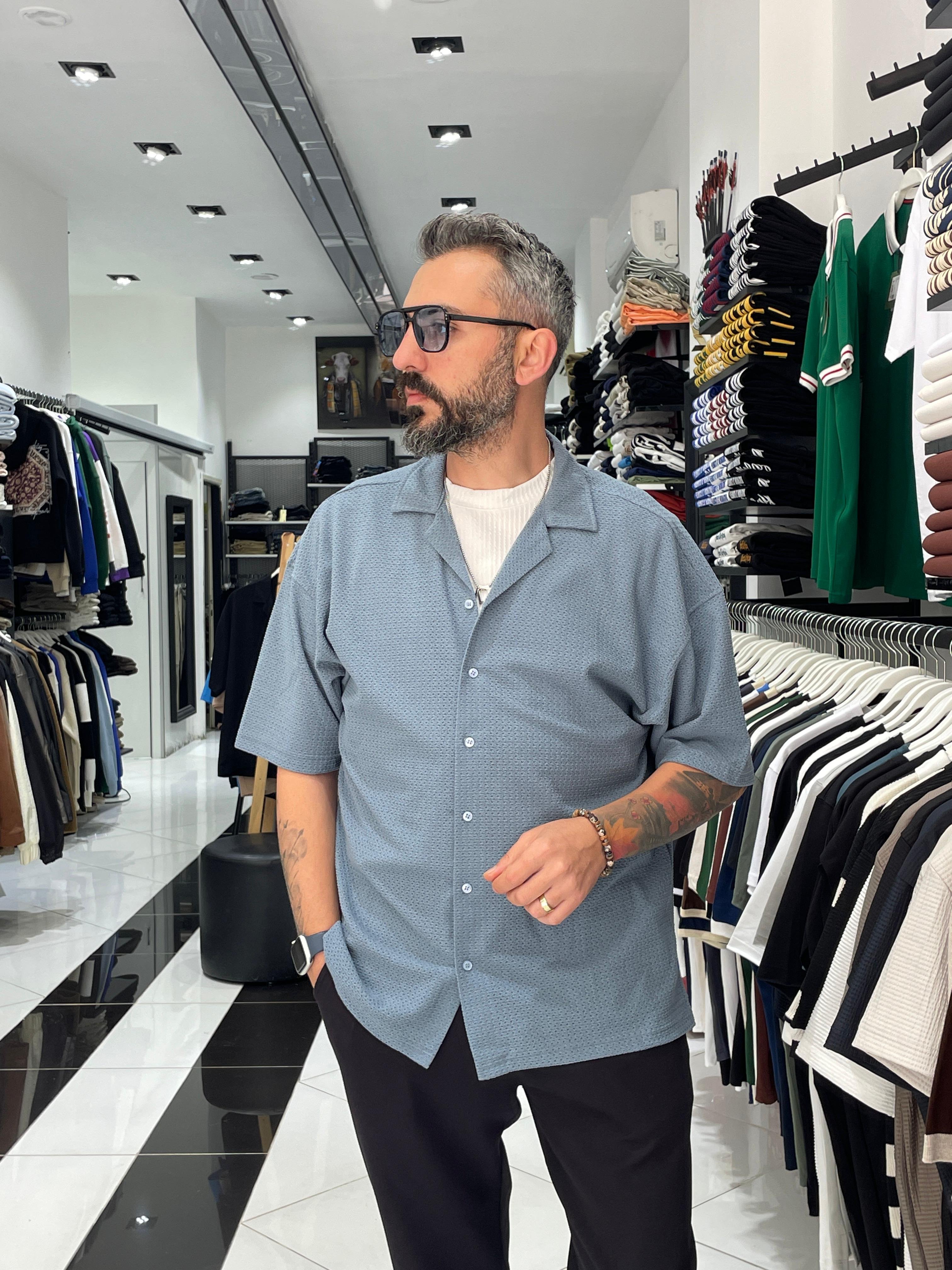 Kısa Kollu Erkek Oversize Gömlek