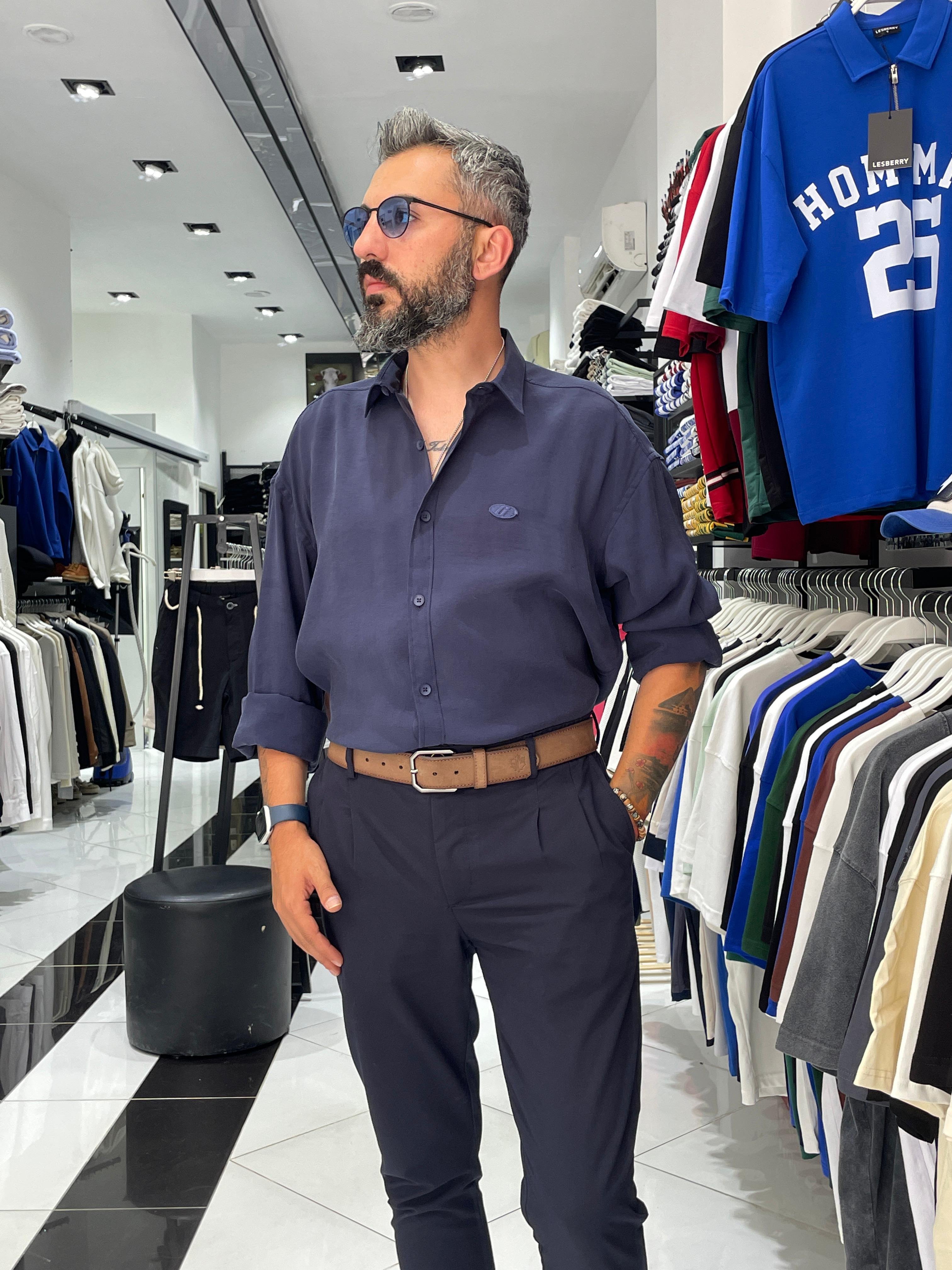 Modal Kumaş Ekstra Oversize Erkek Gömlek - lacivert