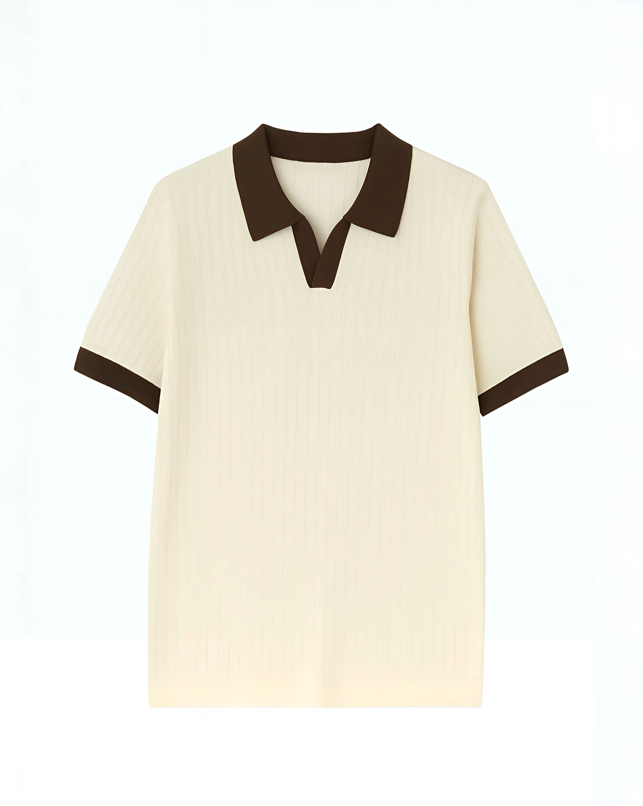 Yaka Detaylı Erkek Triko Polo Yaka T-Shirt - krem