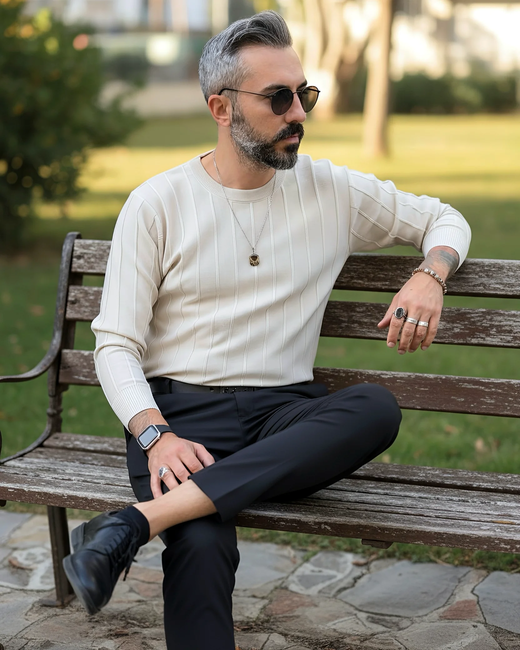 La Forma Fitil Dokulu Bisiklet Yaka Erkek Triko Kazak - bej