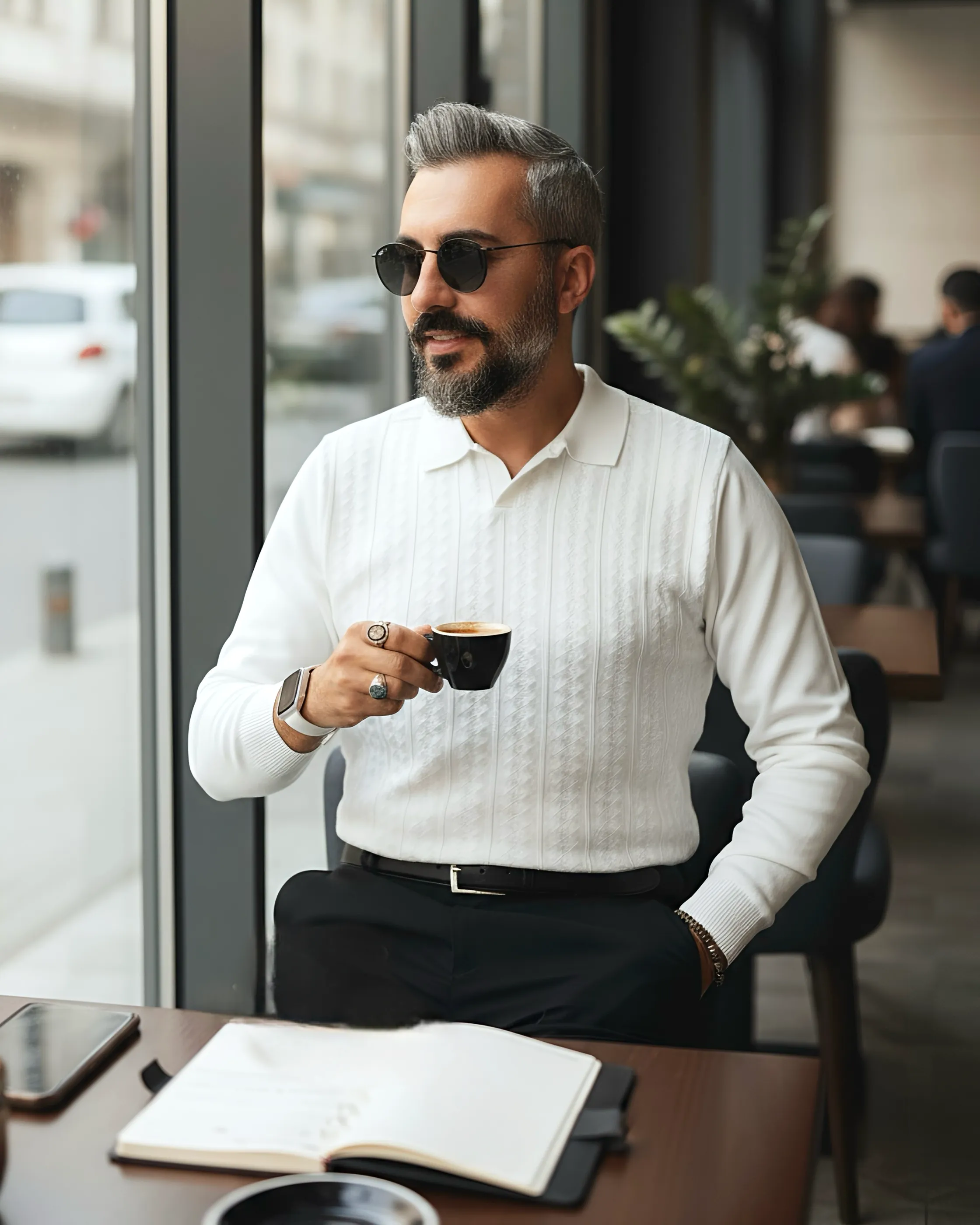 Elegance Erkek Old Money Uzun Kollu Triko Polo Yaka Kazak  - beyaz