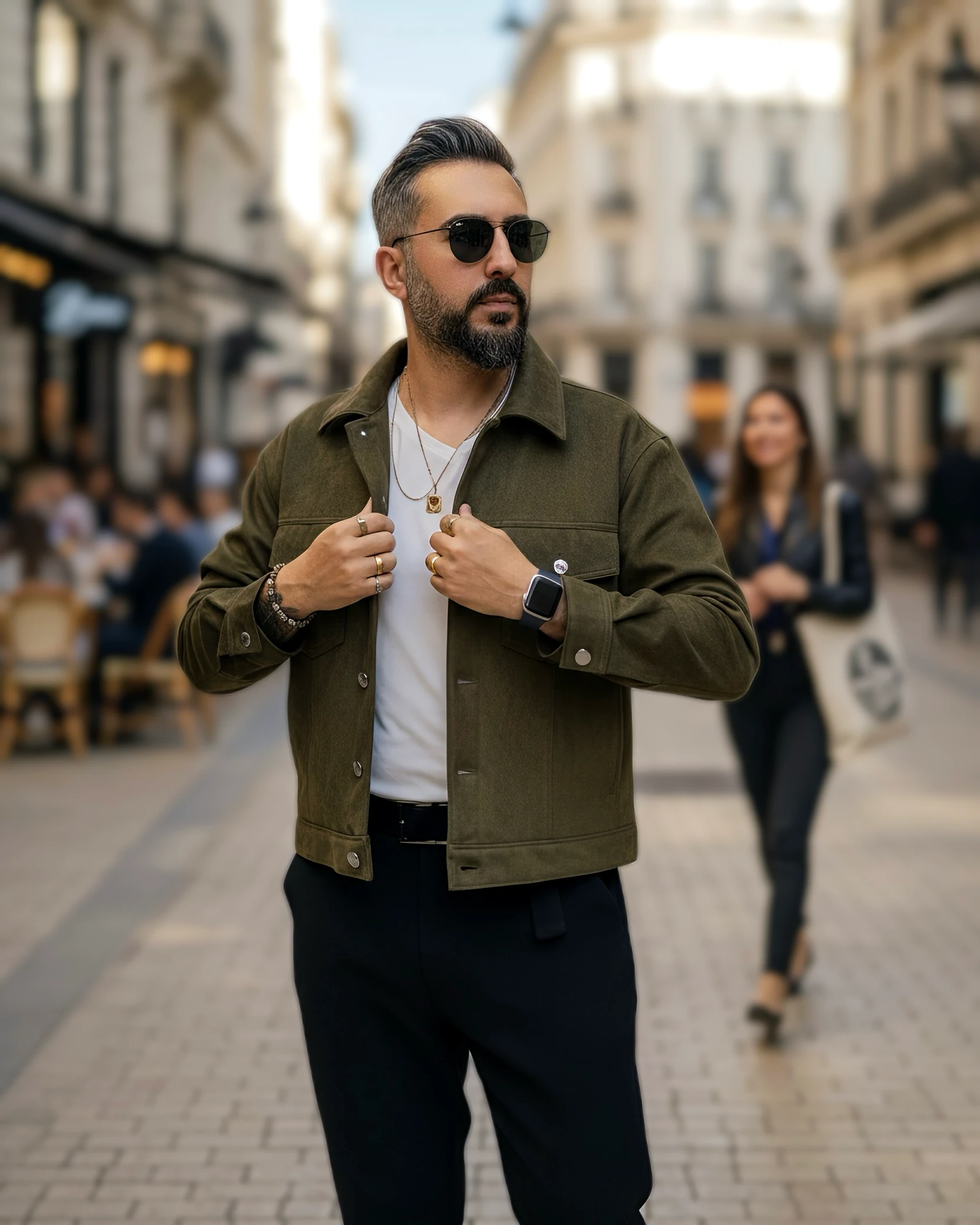 Boxy Fit Suede Men's Jacket - Khaki green