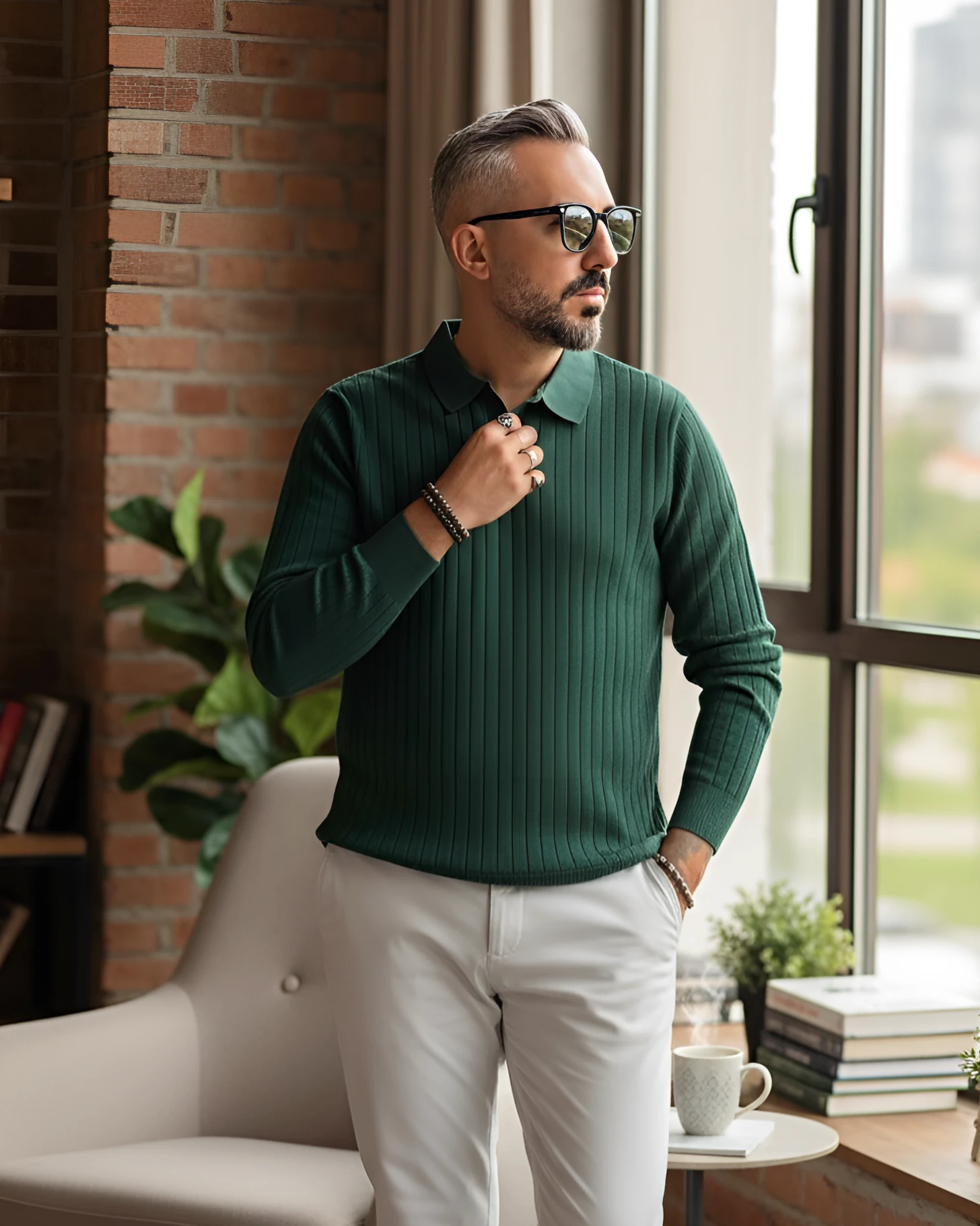 Old Money Rib Erkek Polo Yaka Triko Kazak