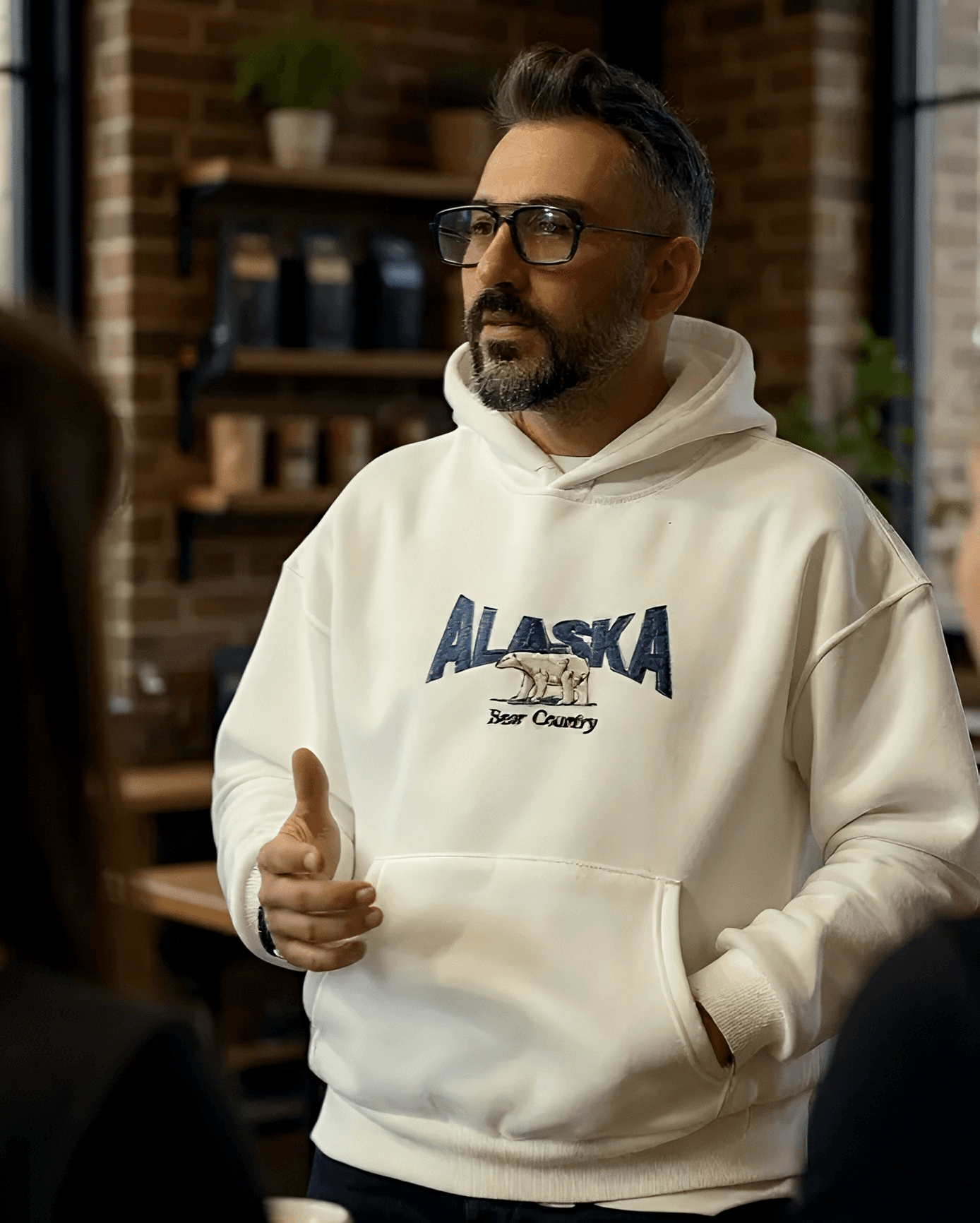 Alaska Nakışlı Beyaz Oversize Erkek Hoodie