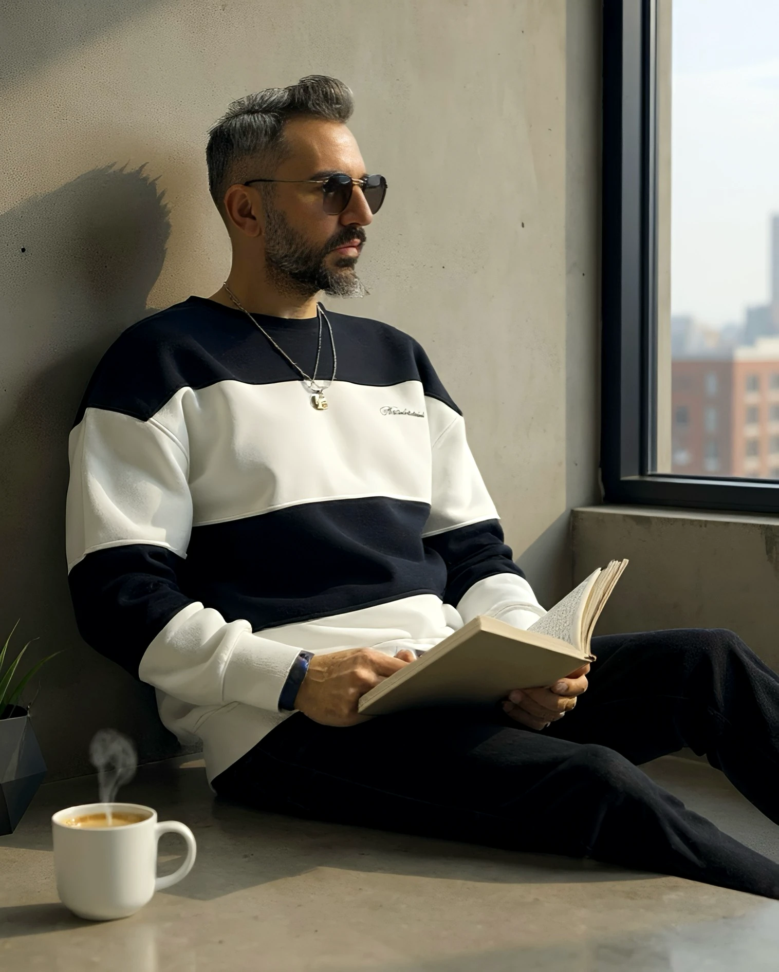 Siyah Beyaz Blok Detaylı Erkek Oversize Sweatshirt