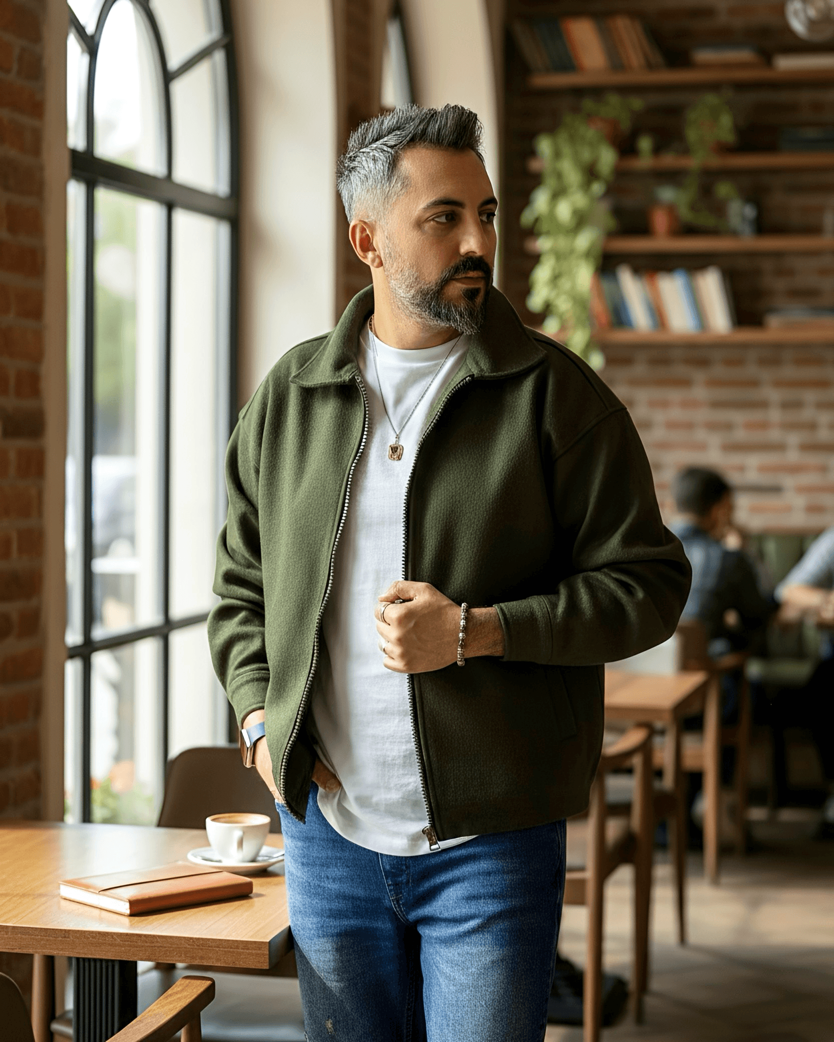Sırtı Nakış Detaylı Oversize Erkek Kaşe Ceket - haki