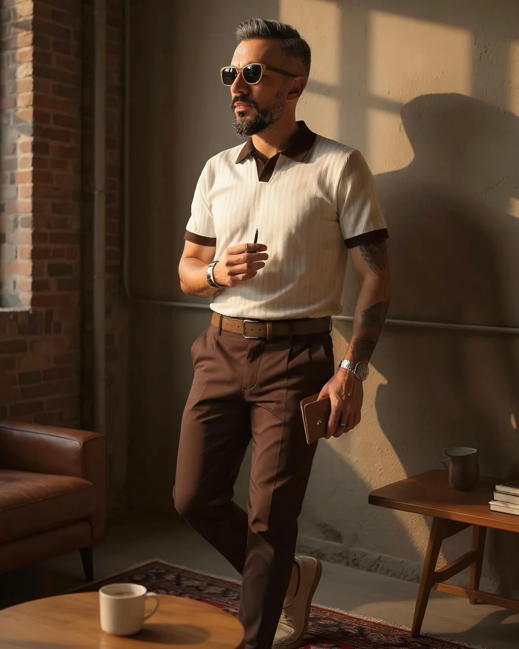 Yaka Detaylı Erkek Triko Polo Yaka T-Shirt - krem