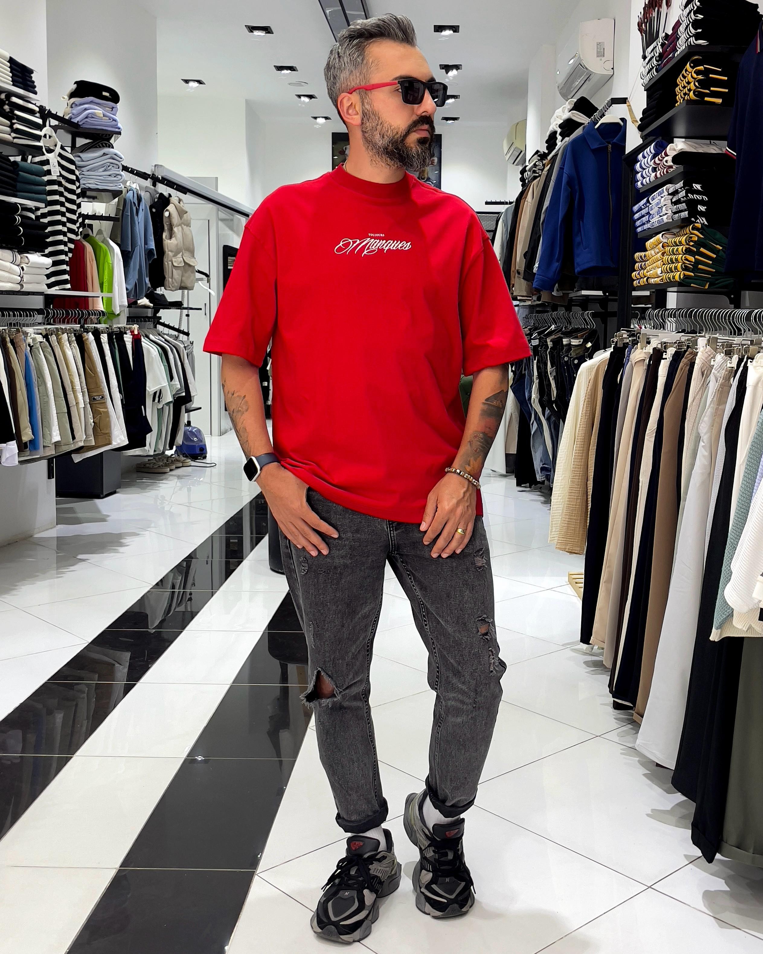 Manques Nakışlı At Figürlü Oversize Erkek T-shirt