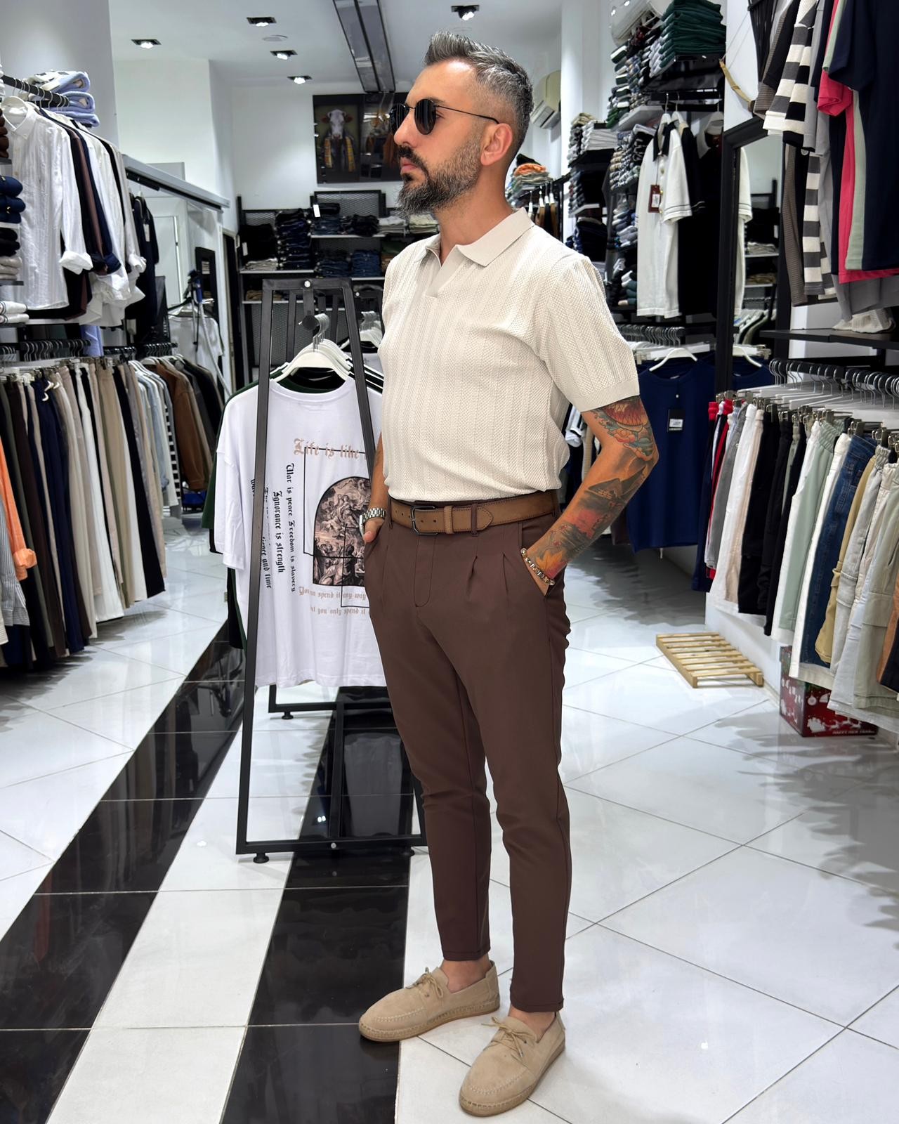Yaka Detaylı Triko Polo Yaka Erkek T-Shirt