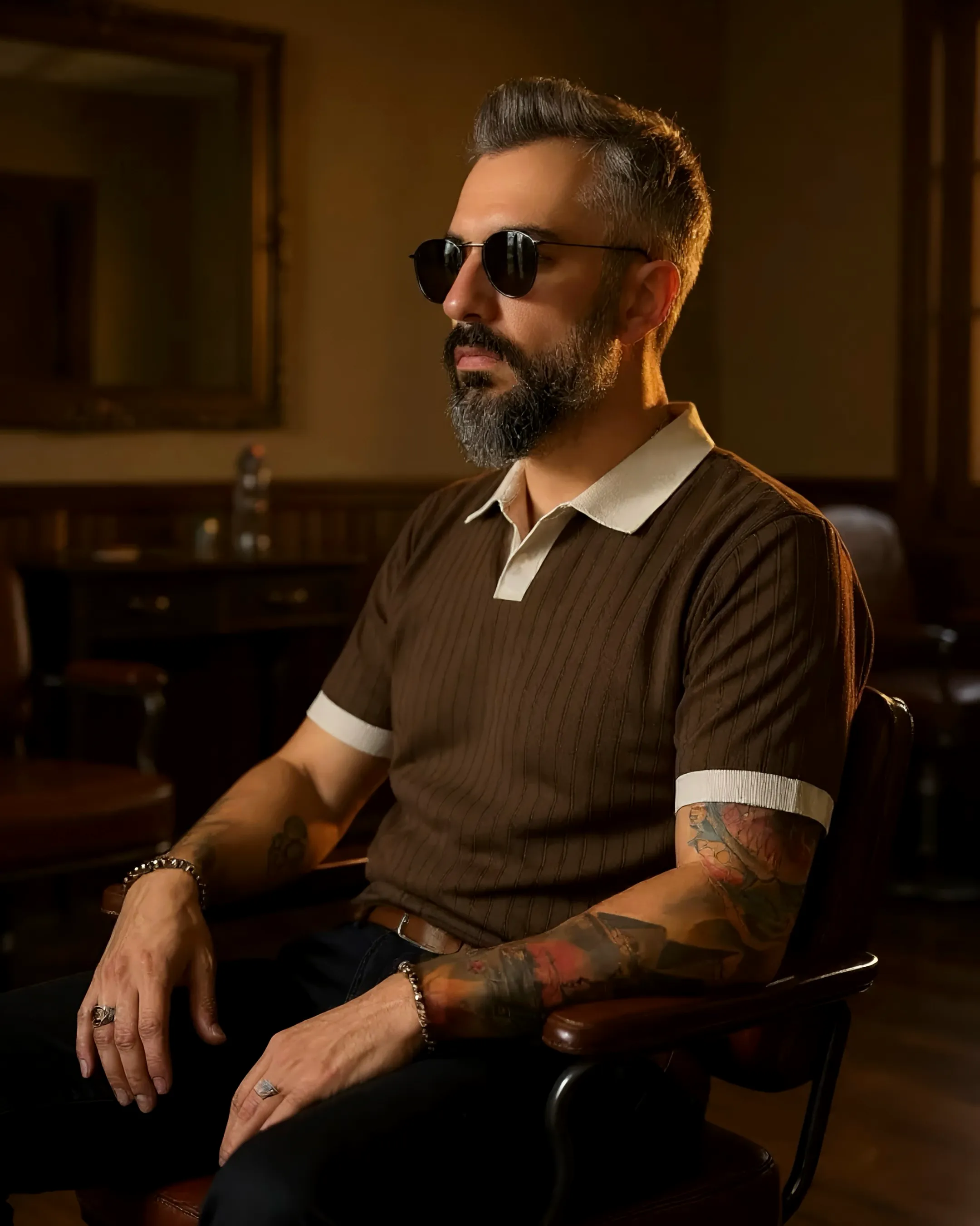 Yaka Detaylı Erkek Triko Polo Yaka T-Shirt - kahve