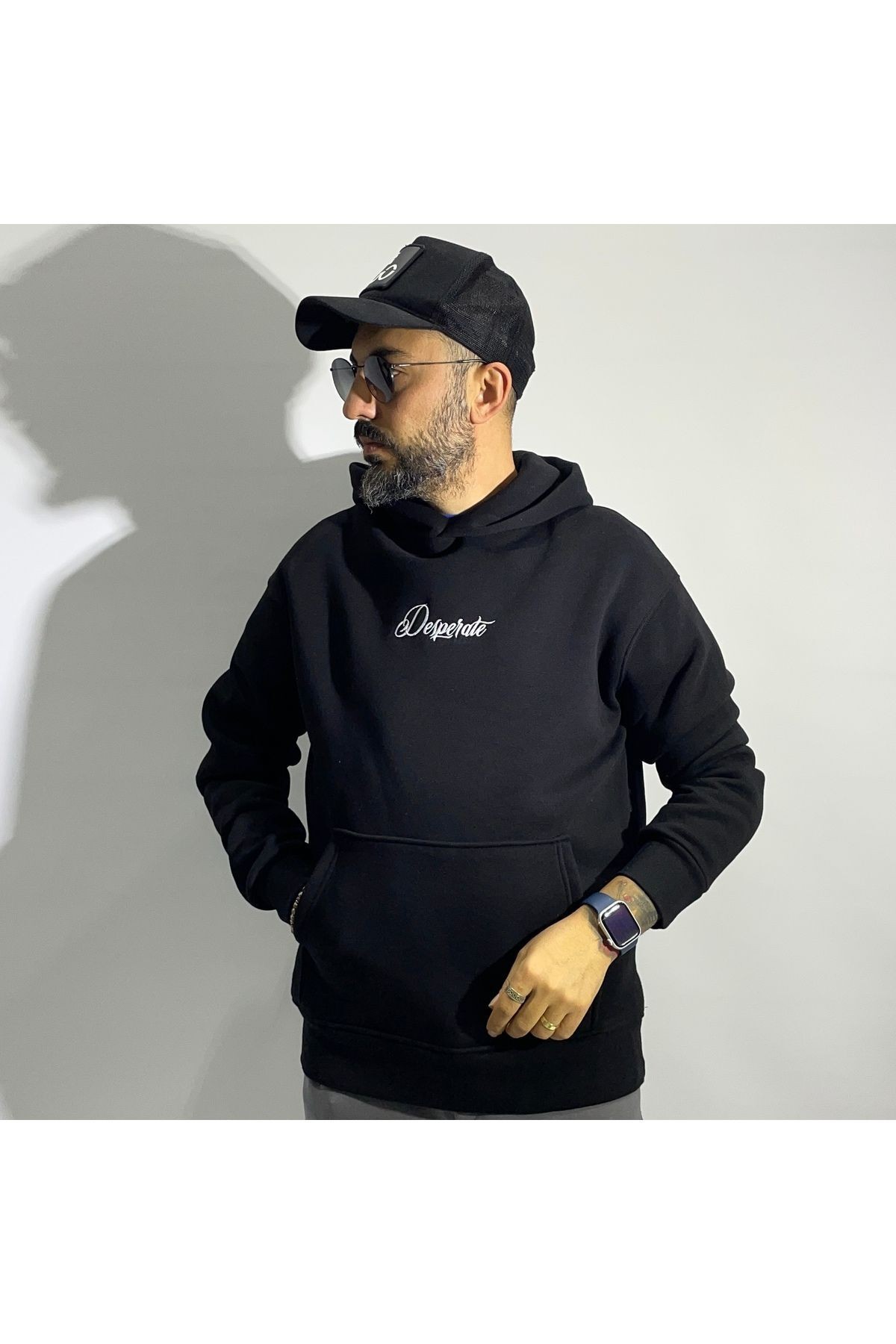 Desperate Kumaş Baskılı Oversize Erkek Hoodie