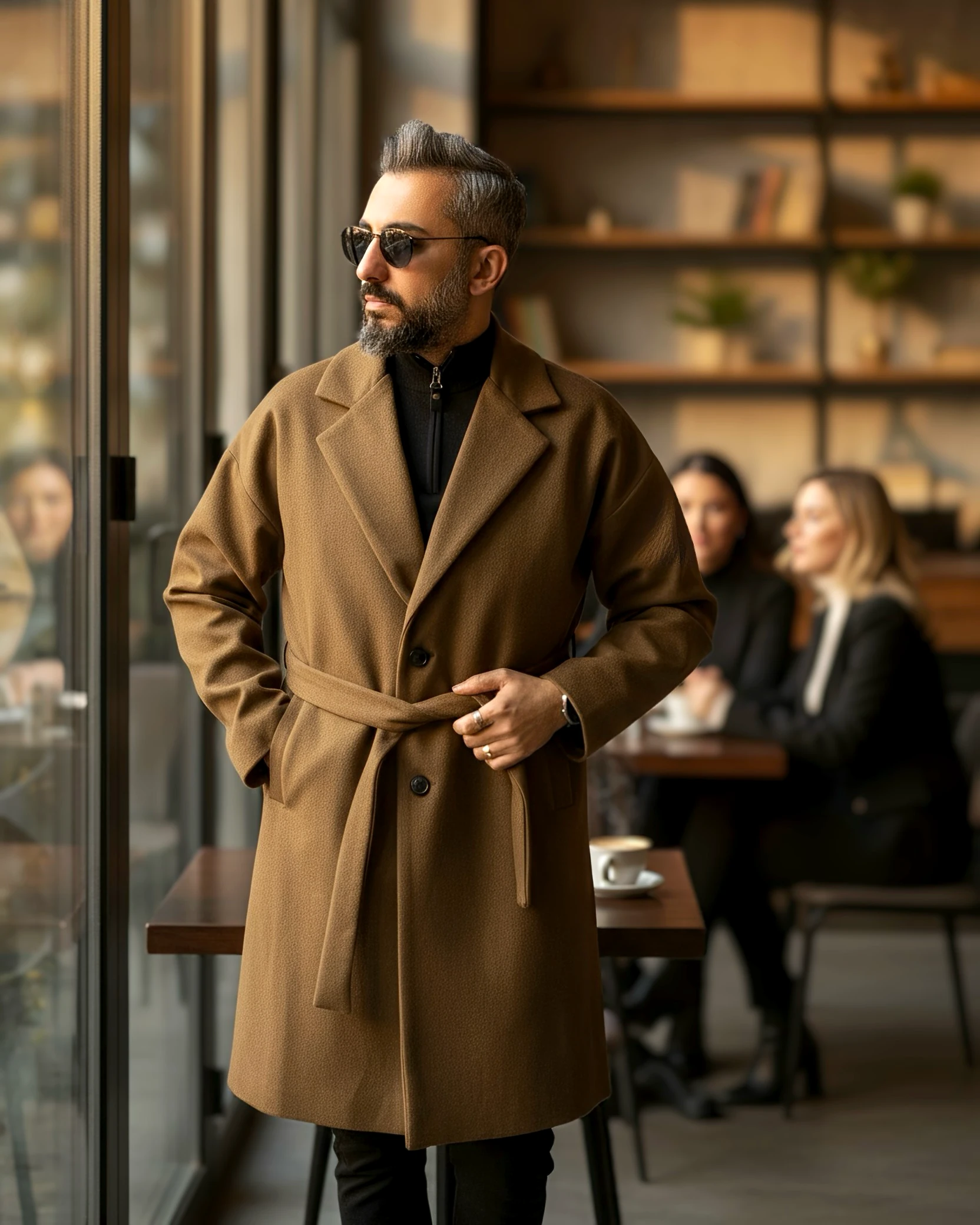 Oversize Men's Cashmere Coat - Brown