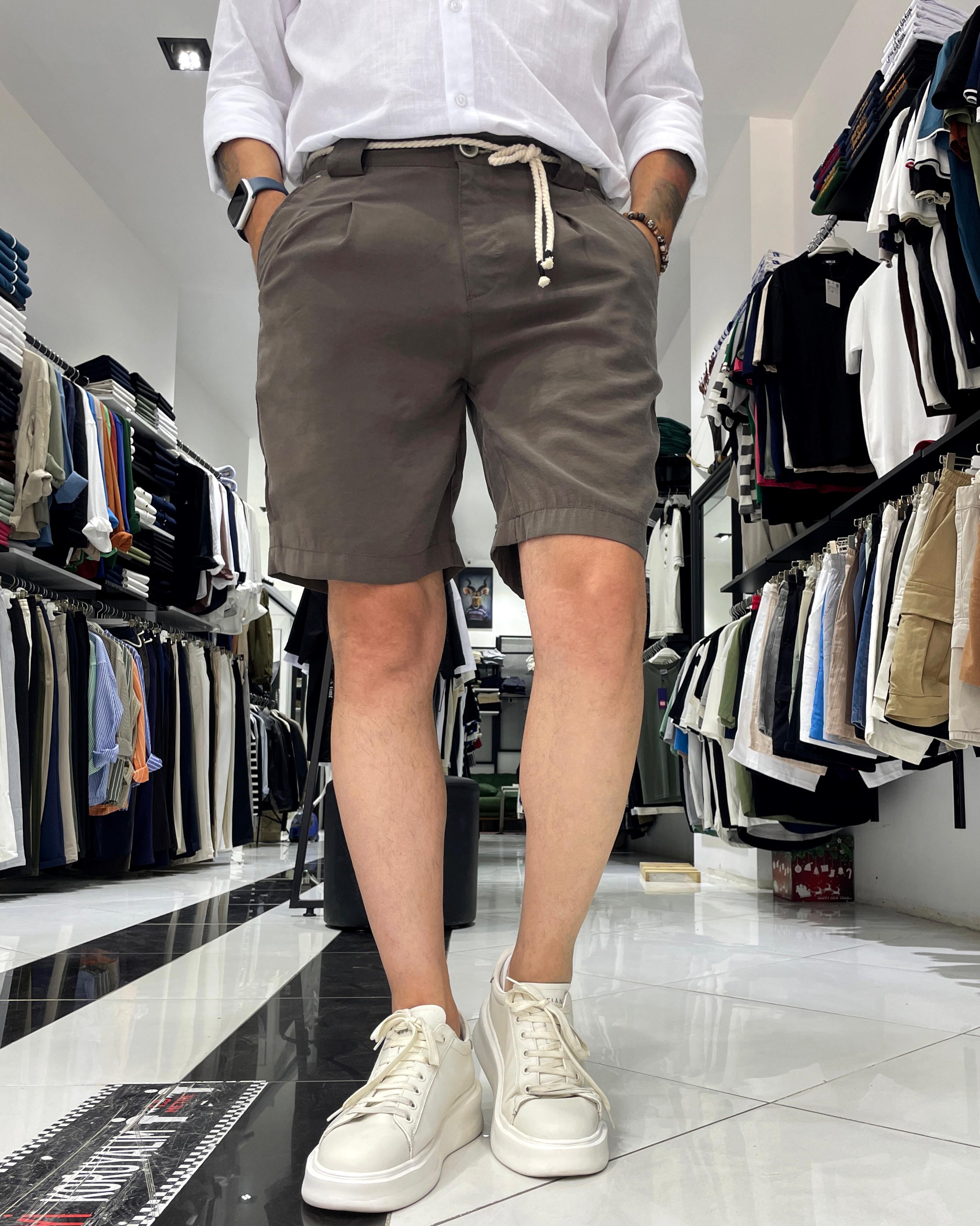 Modal Fabric Belt Detailed Men's Shorts - Brown