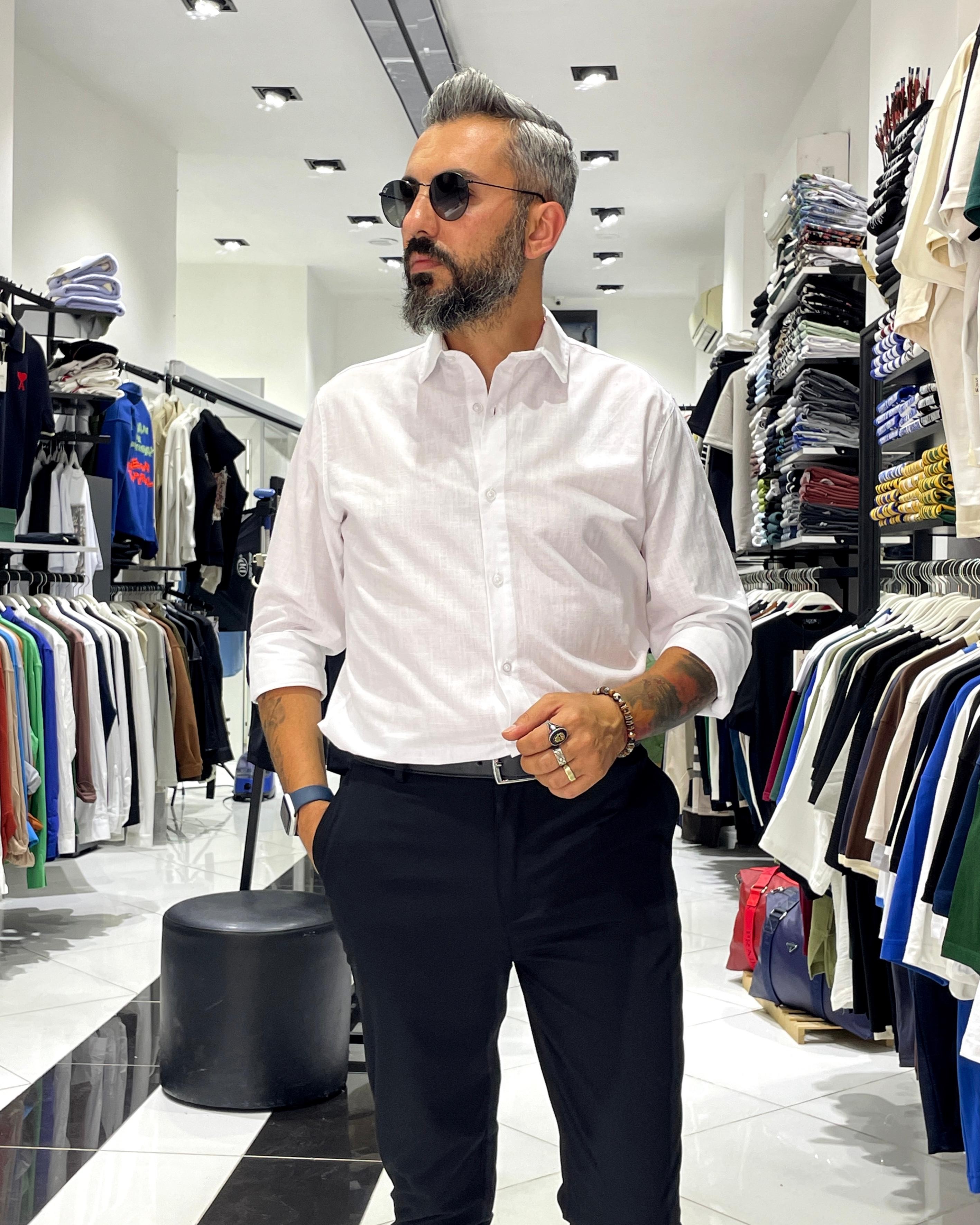 Regular Fit Keten Pamuk Erkek Gömlek