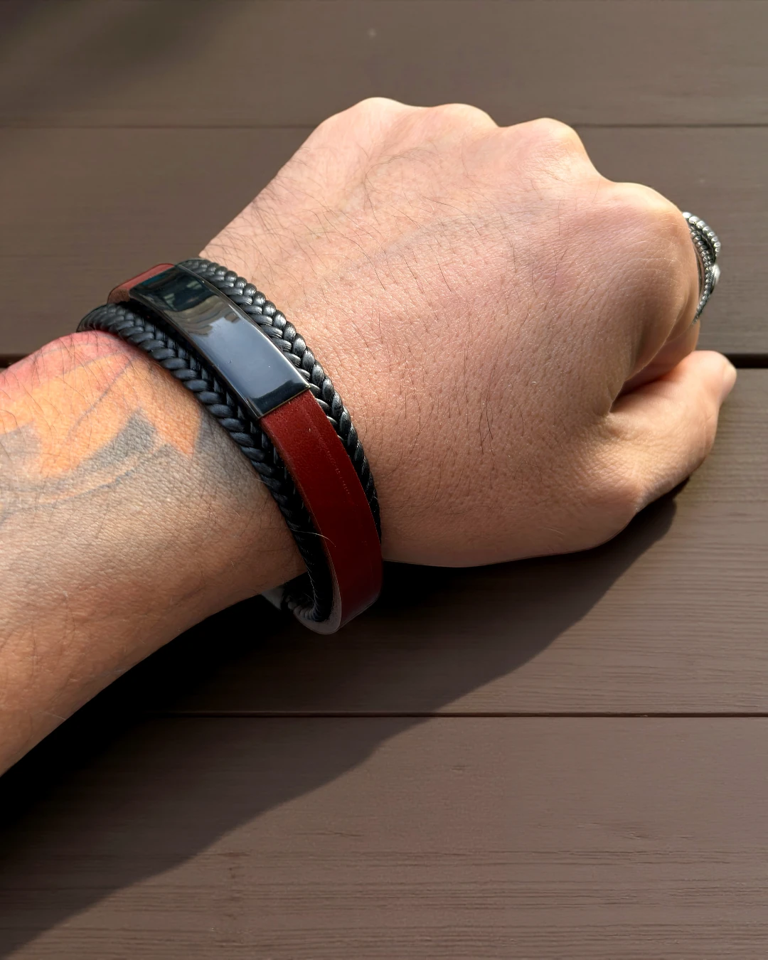 Cinder Line · Çift Katman Örgülü Deri Erkek Bileklik