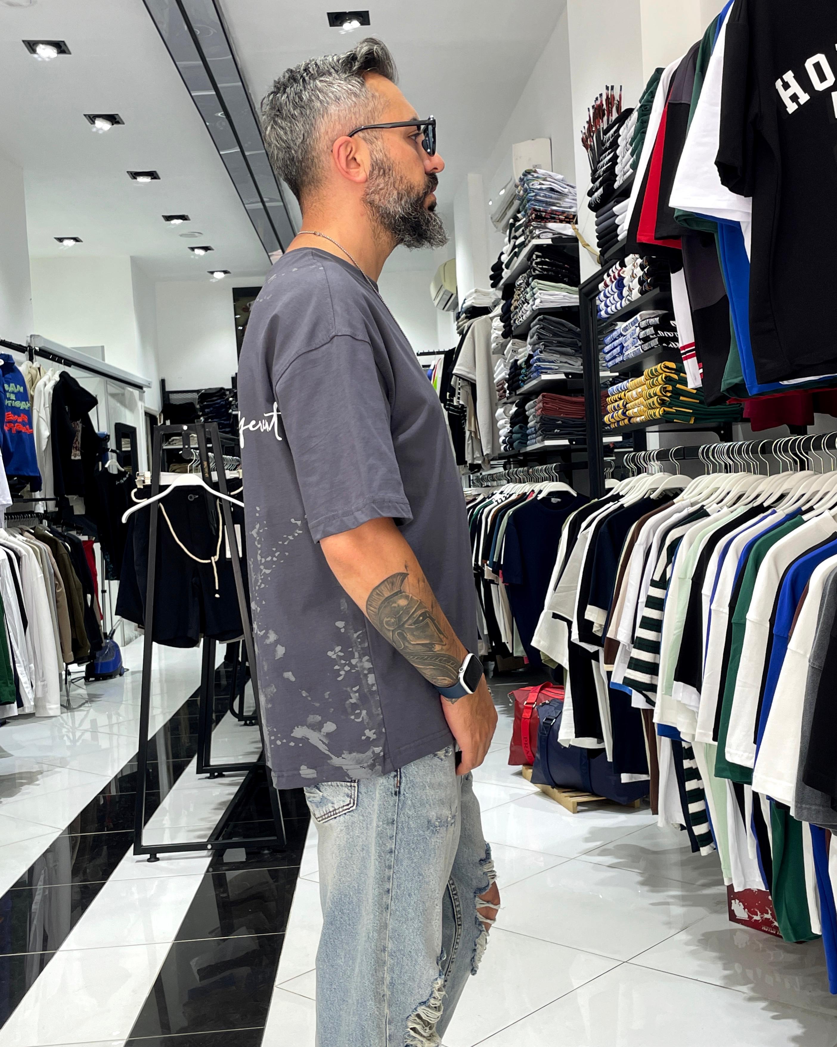 Boya Efektli Erkek Oversize T-Shirt