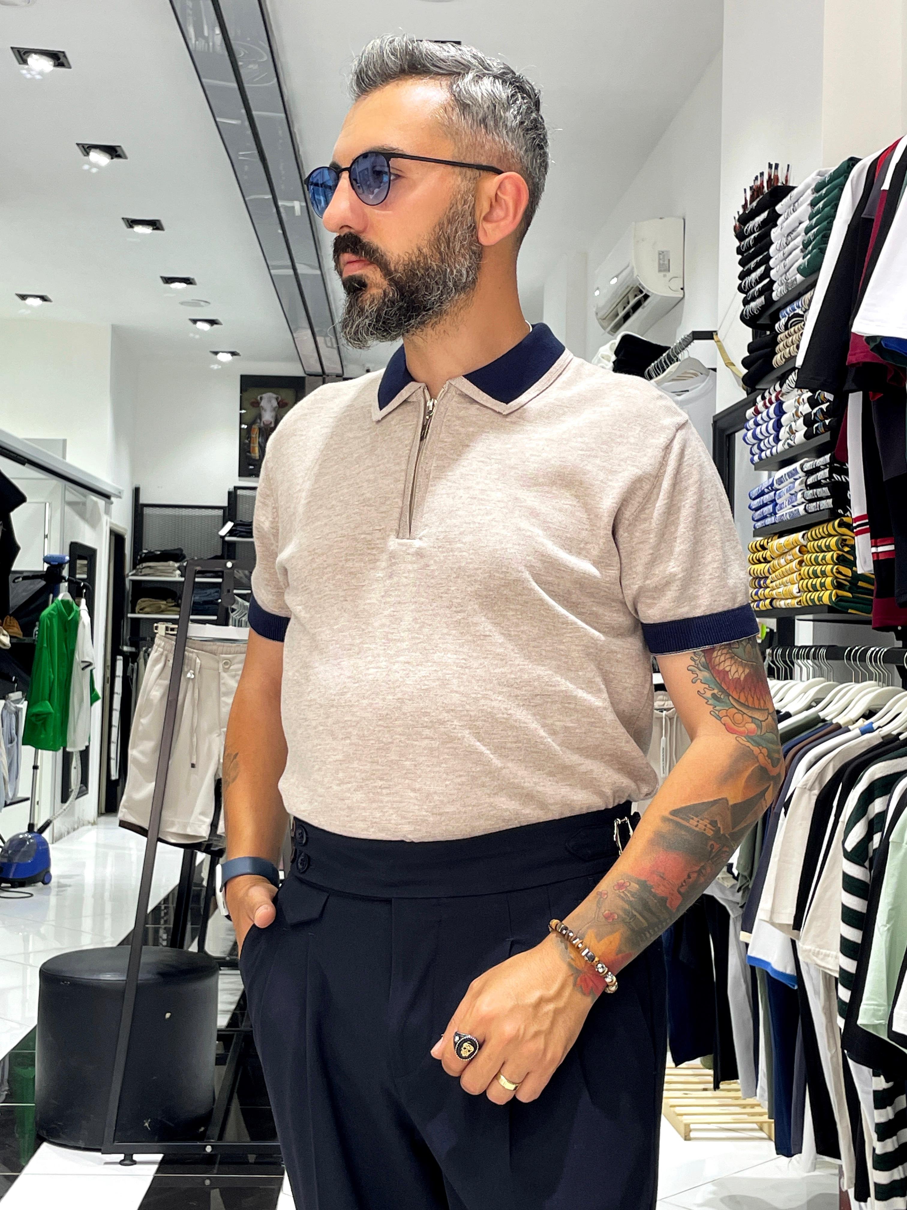 Yarım Fermuarlı Triko Polo Yaka Erkek T-Shirt - Higo Man