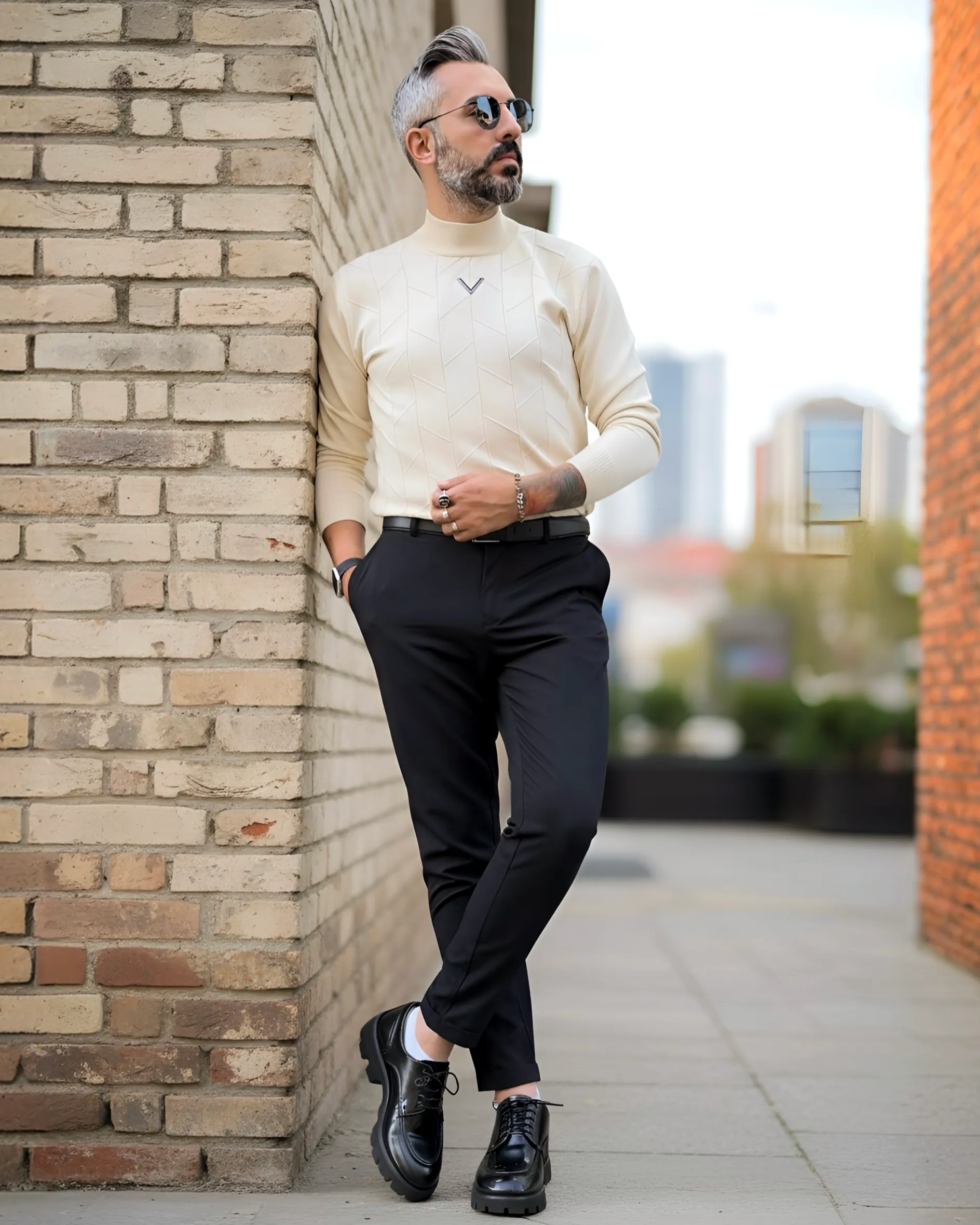 Yarım Balıkçı Desenli Triko Erkek Kazak - Kavuniçi