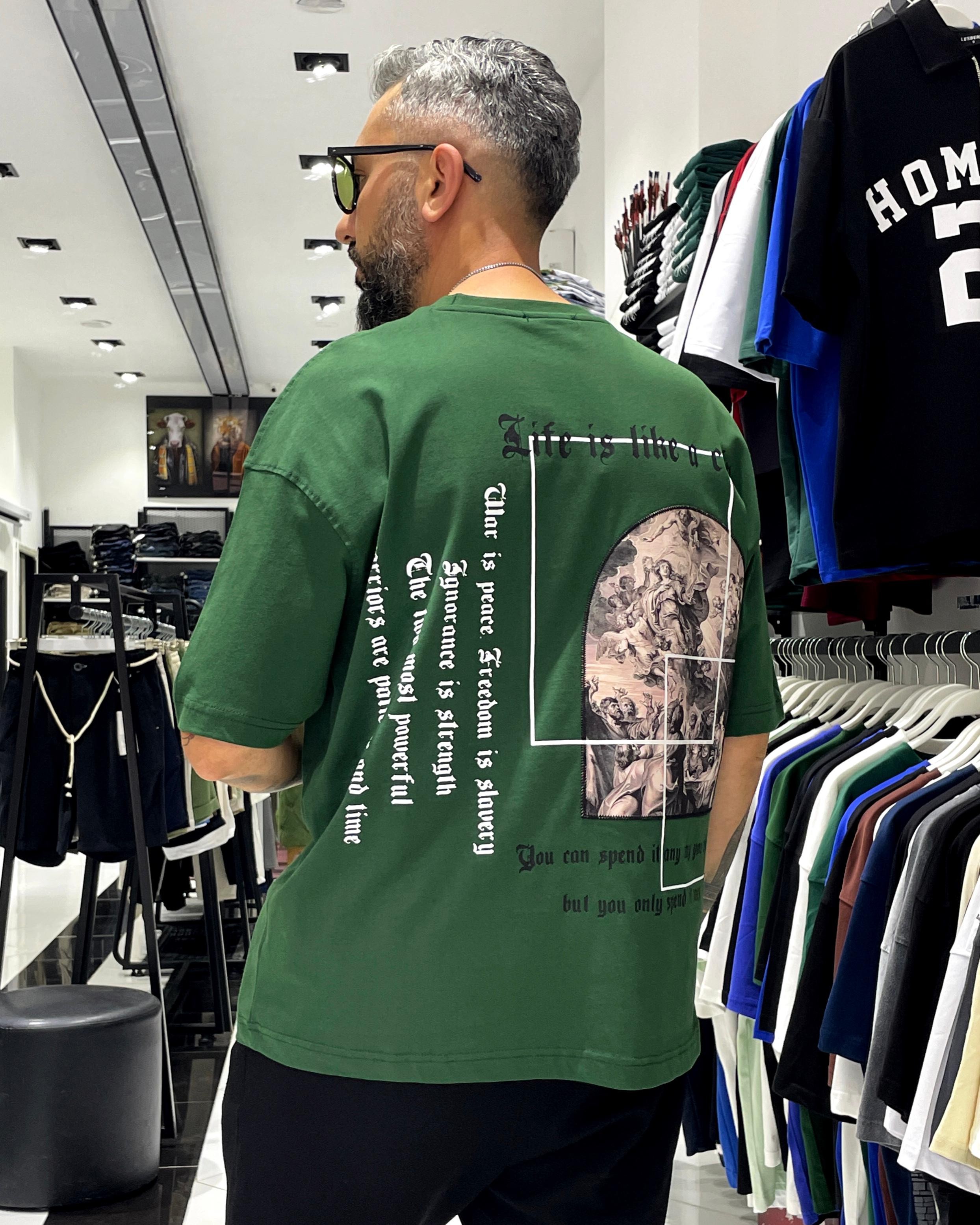 Antik Kumaş Sırt Baskılı Oversize Erkek T-Shirt