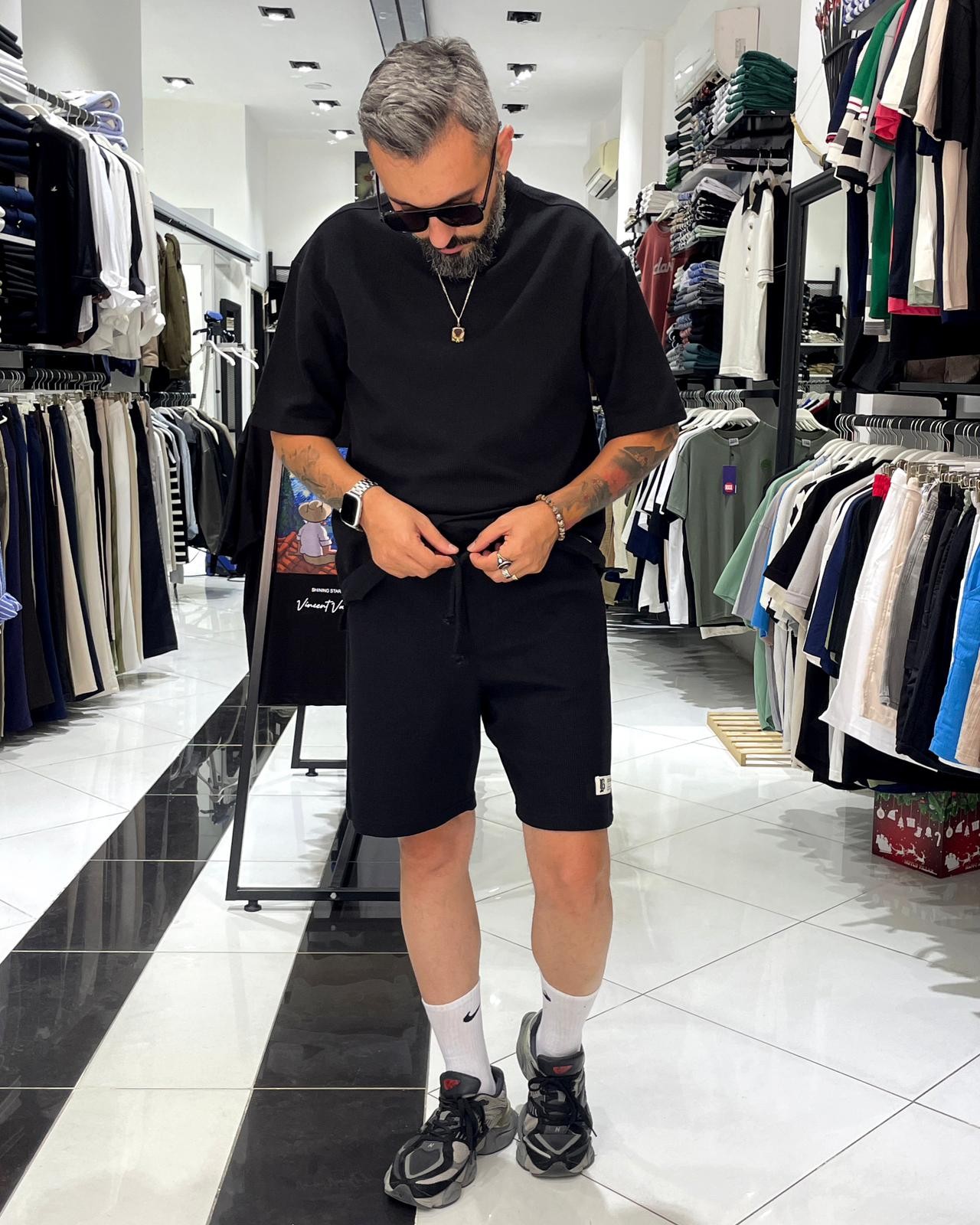 Waffle Kumaş Oversize Erkek T-Shirt & Şort İkili Takım