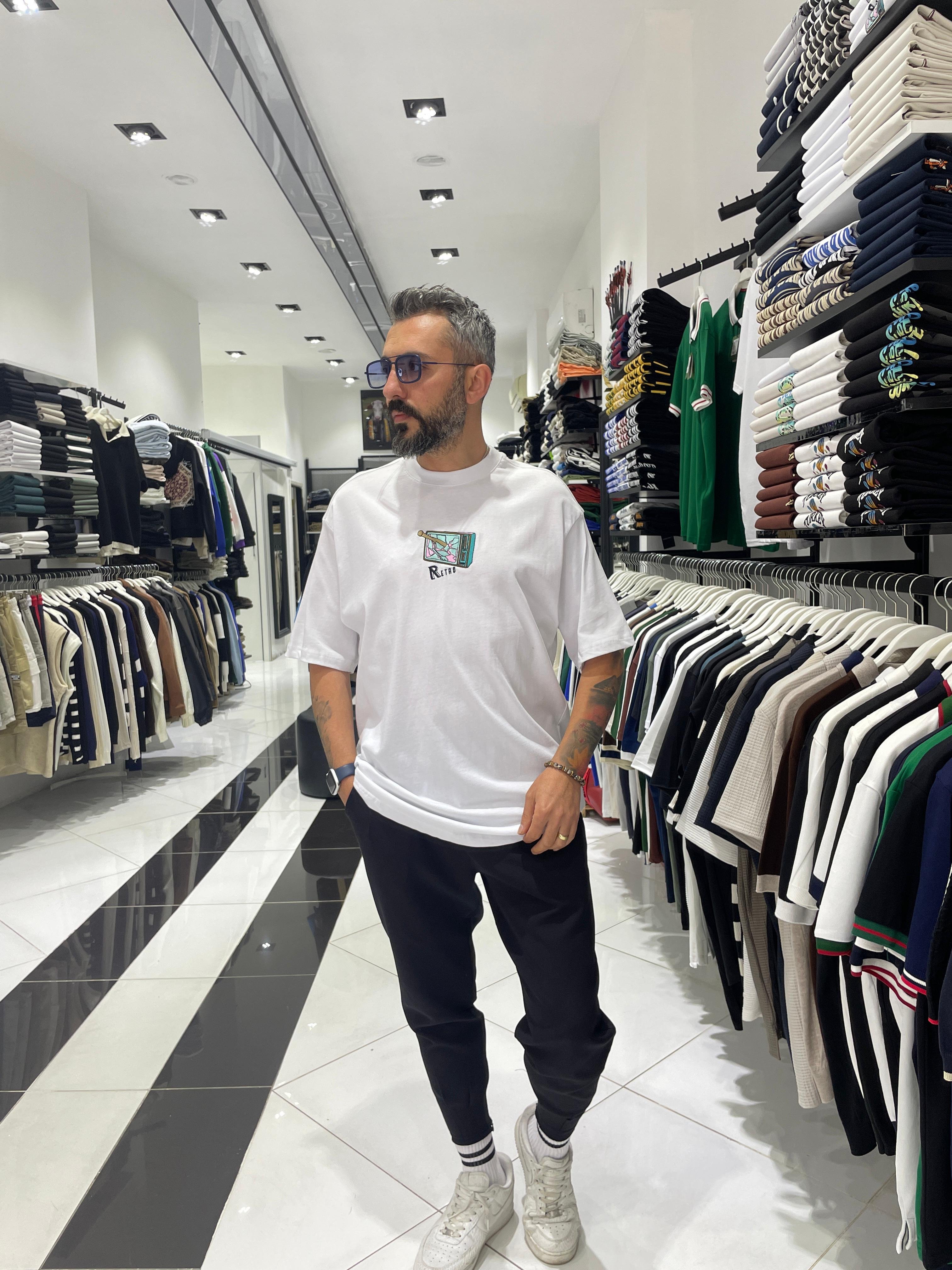 Retro Nakış İşlemeli Oversize Erkek T-Shirt – Higo Man